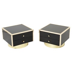 Pair of Michel Pigneres Black Lacquered Brass Nightstands Tables 1970s