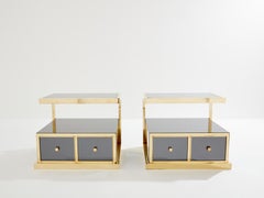 Pair of Michel Pigneres smoked mirrored and brass side tables 1970s