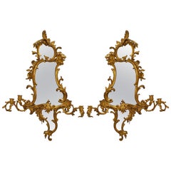 Pair of English George II Carved Giltwood Wall Mirrors / Girandoles