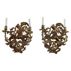 Paar französische Bronze-Wandleuchter im Chinoiserie- und Rokoko-Stil aus der Mitte des 18. Jahrhunderts