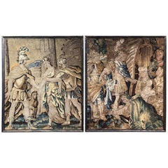 Pair of Mid-18th Century French Handwoven Aubusson Tapestries in Carved Frames