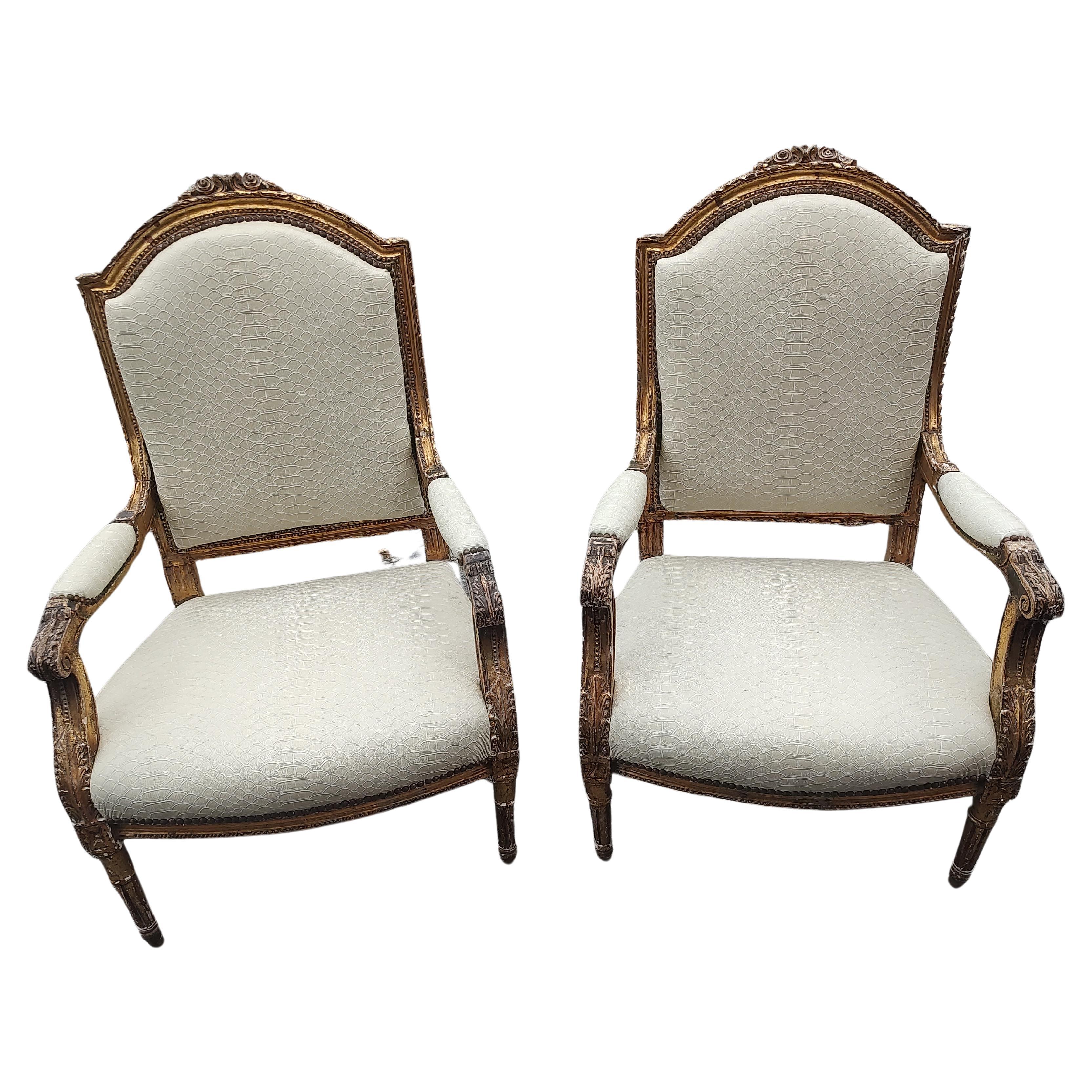 Pair of Mid 18th Century Gilt French Armchairs Fauteuils For Sale 7