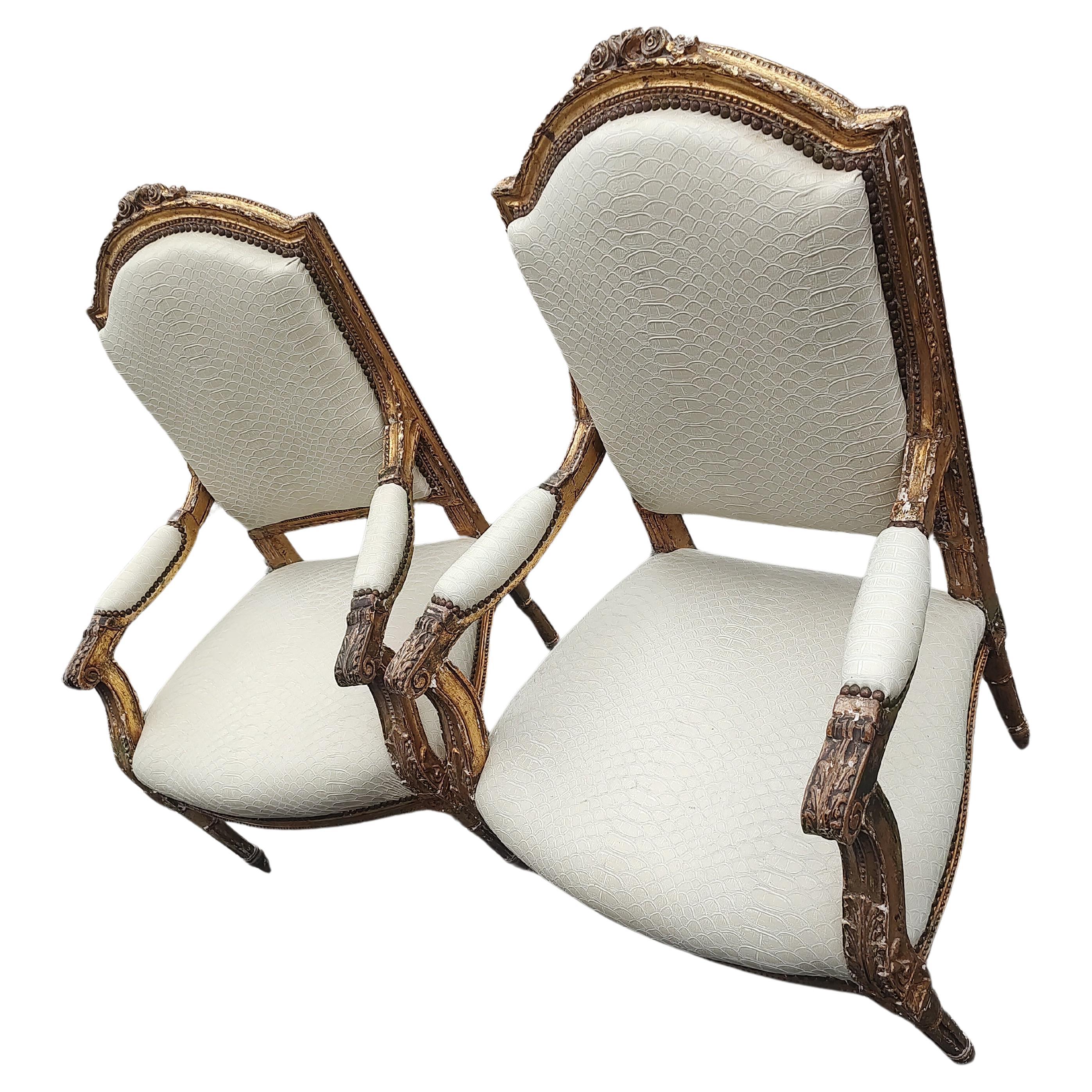 Pair of Mid 18th Century Gilt French Armchairs Fauteuils For Sale 8