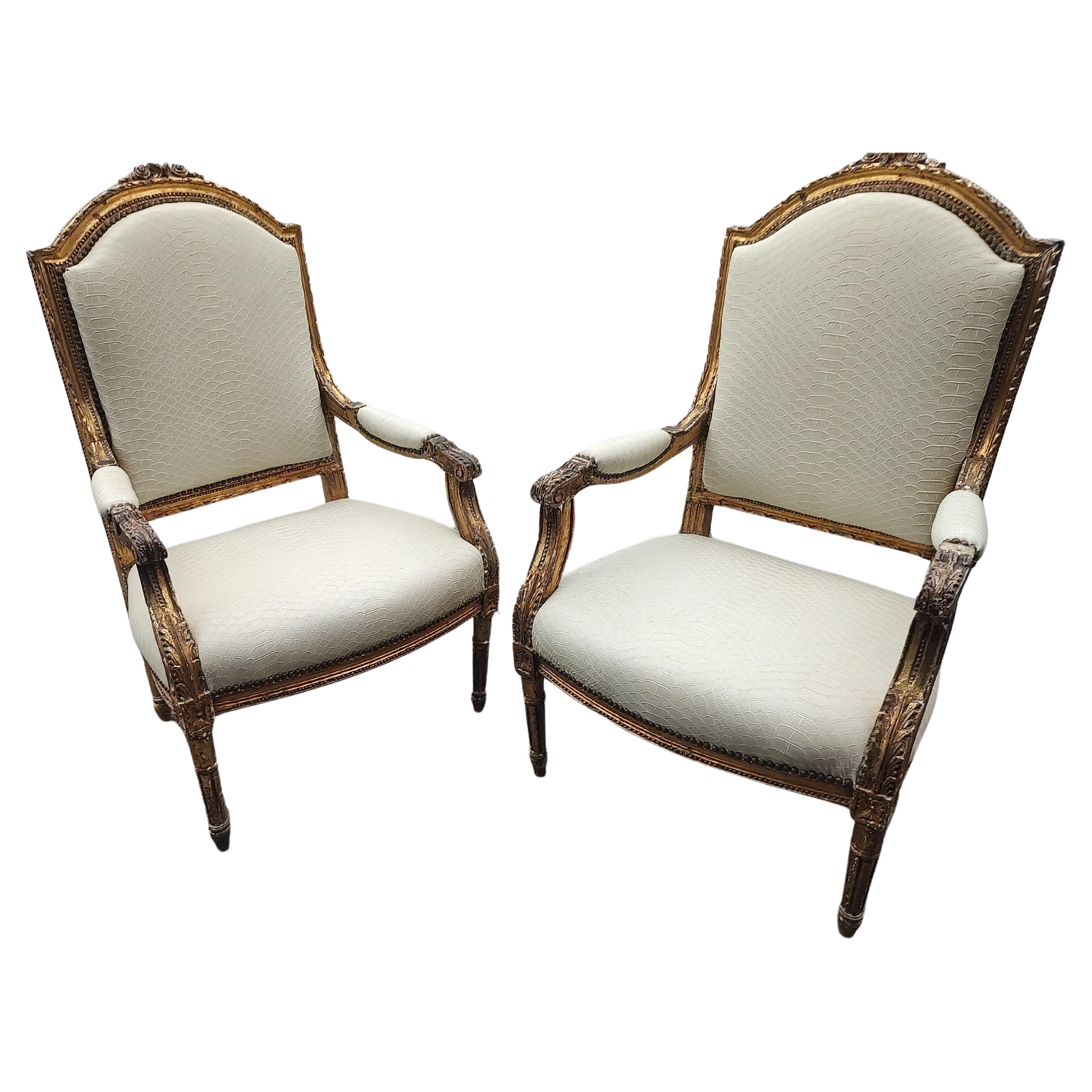 Pair of Mid 18th Century Gilt French Armchairs Fauteuils For Sale 9