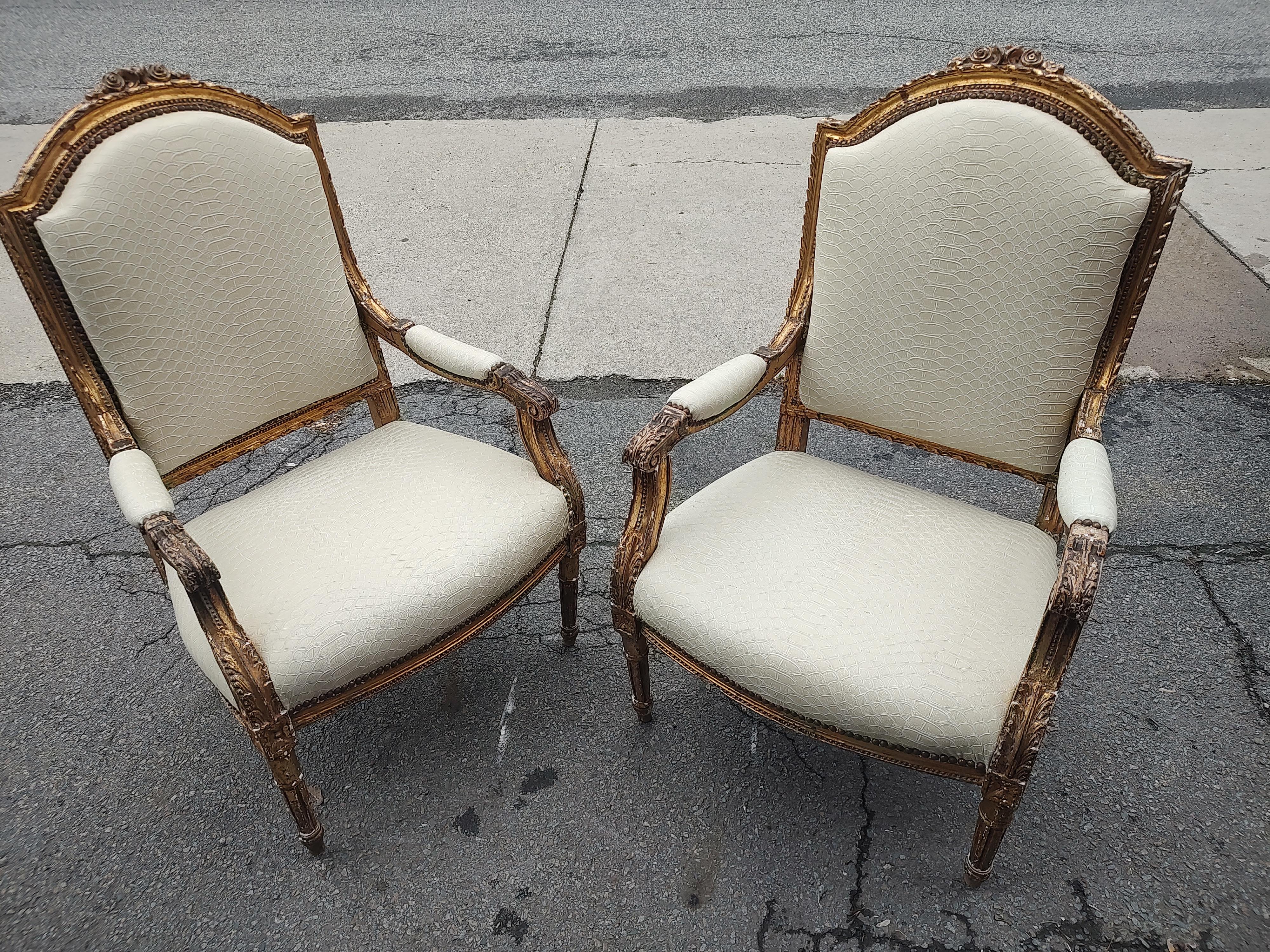Louis XVI Pair of Mid 18th Century Gilt French Armchairs Fauteuils For Sale
