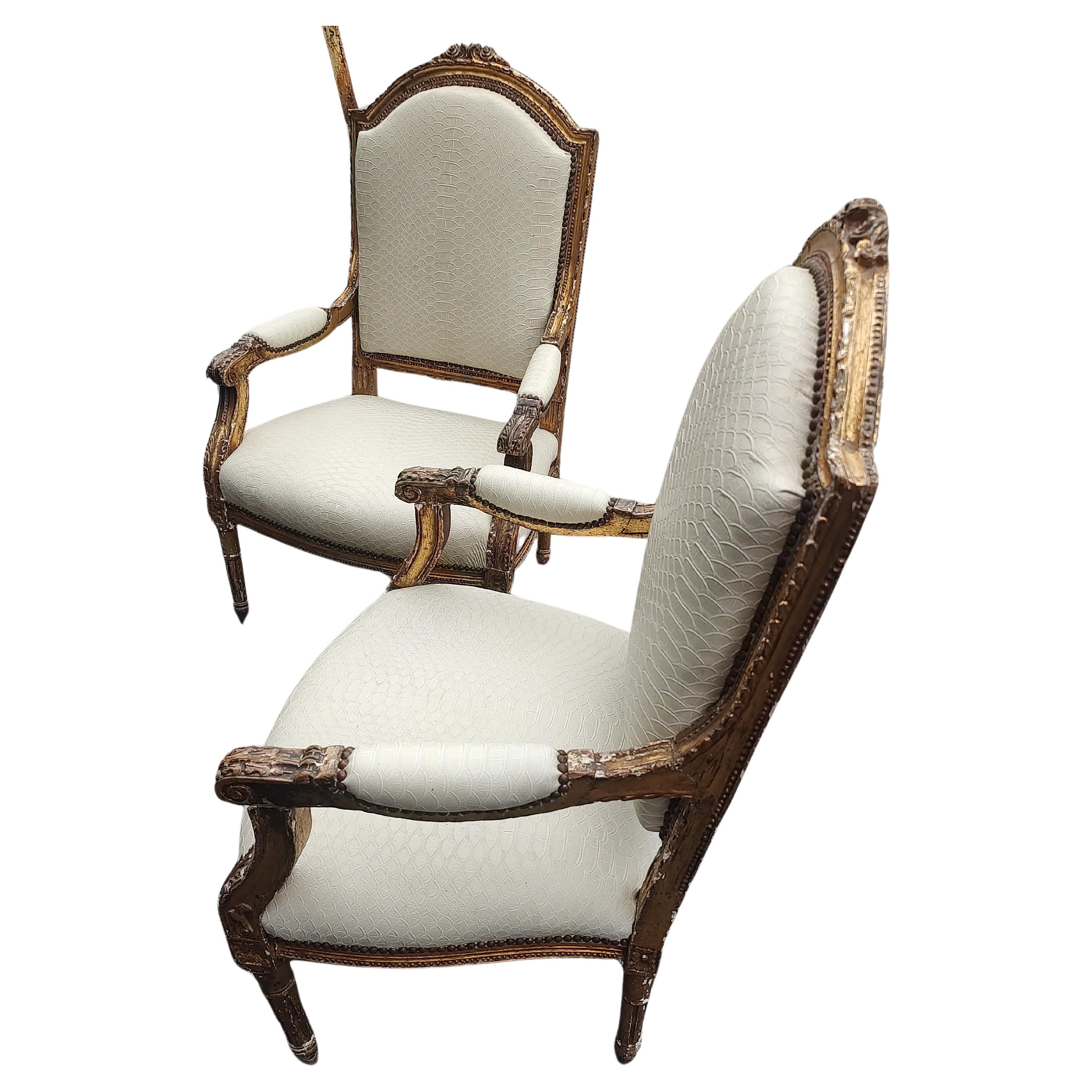 Pair of Mid 18th Century Gilt French Armchairs Fauteuils For Sale 2