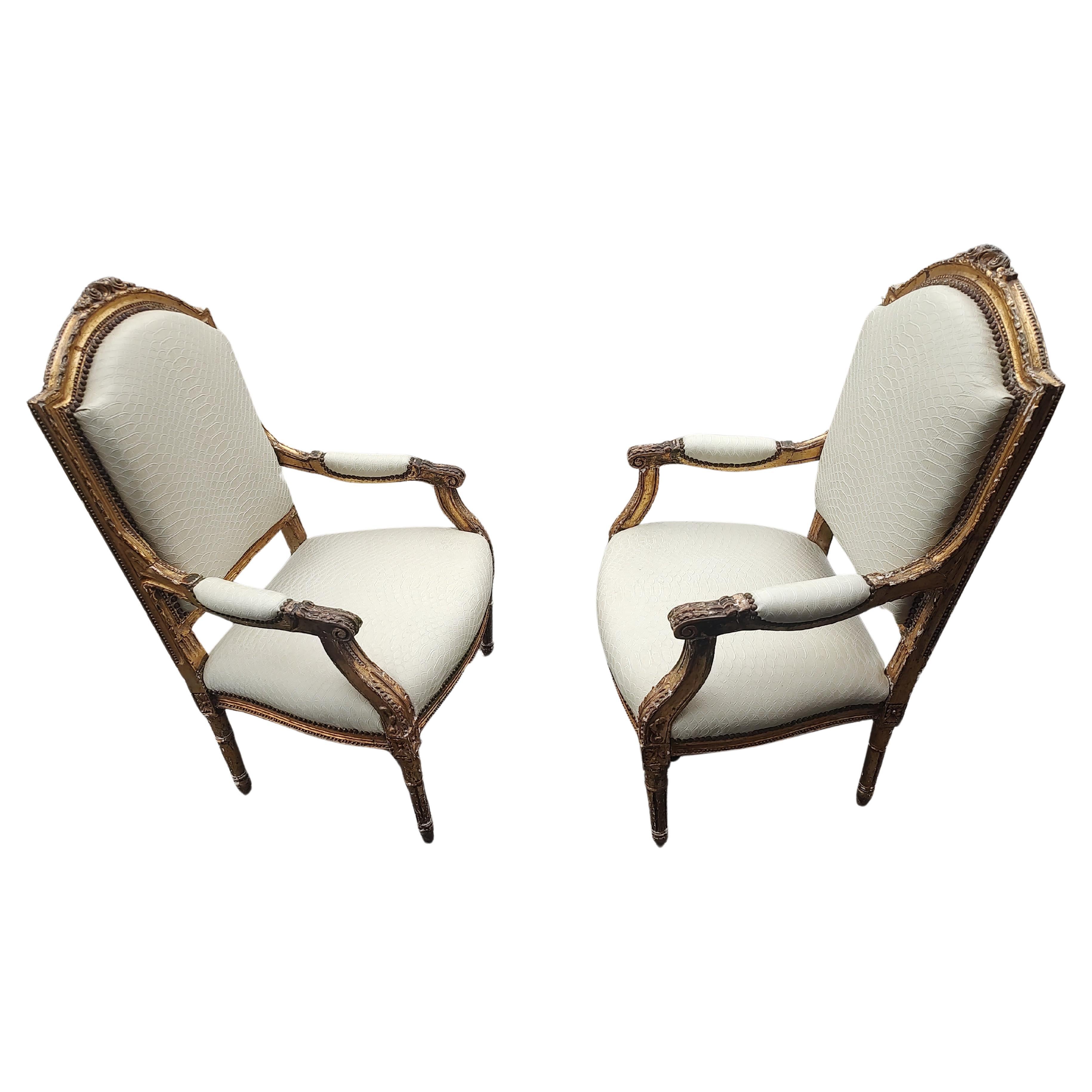 Pair of Mid 18th Century Gilt French Armchairs Fauteuils For Sale