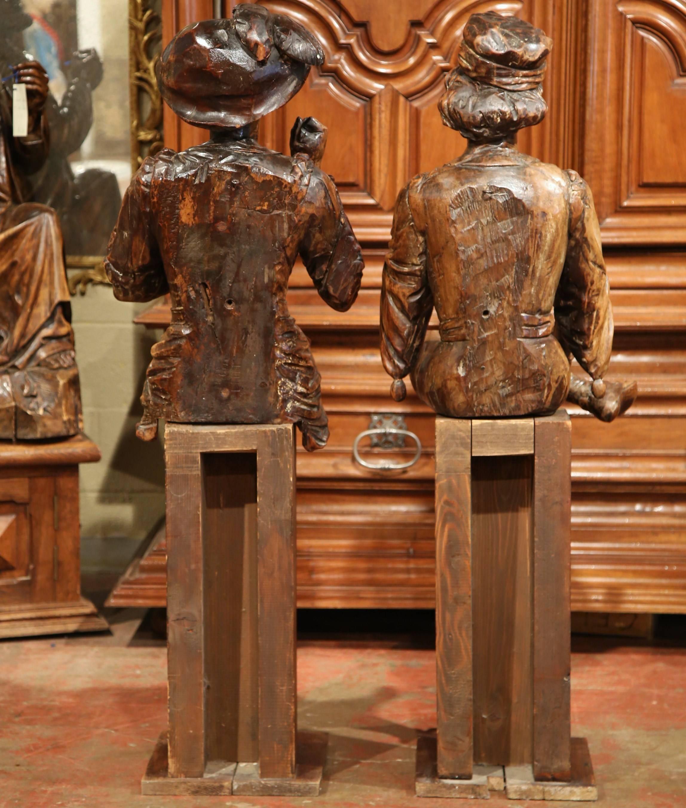 Pair of Mid-18th Century Italian Carved Walnut Sculptures 