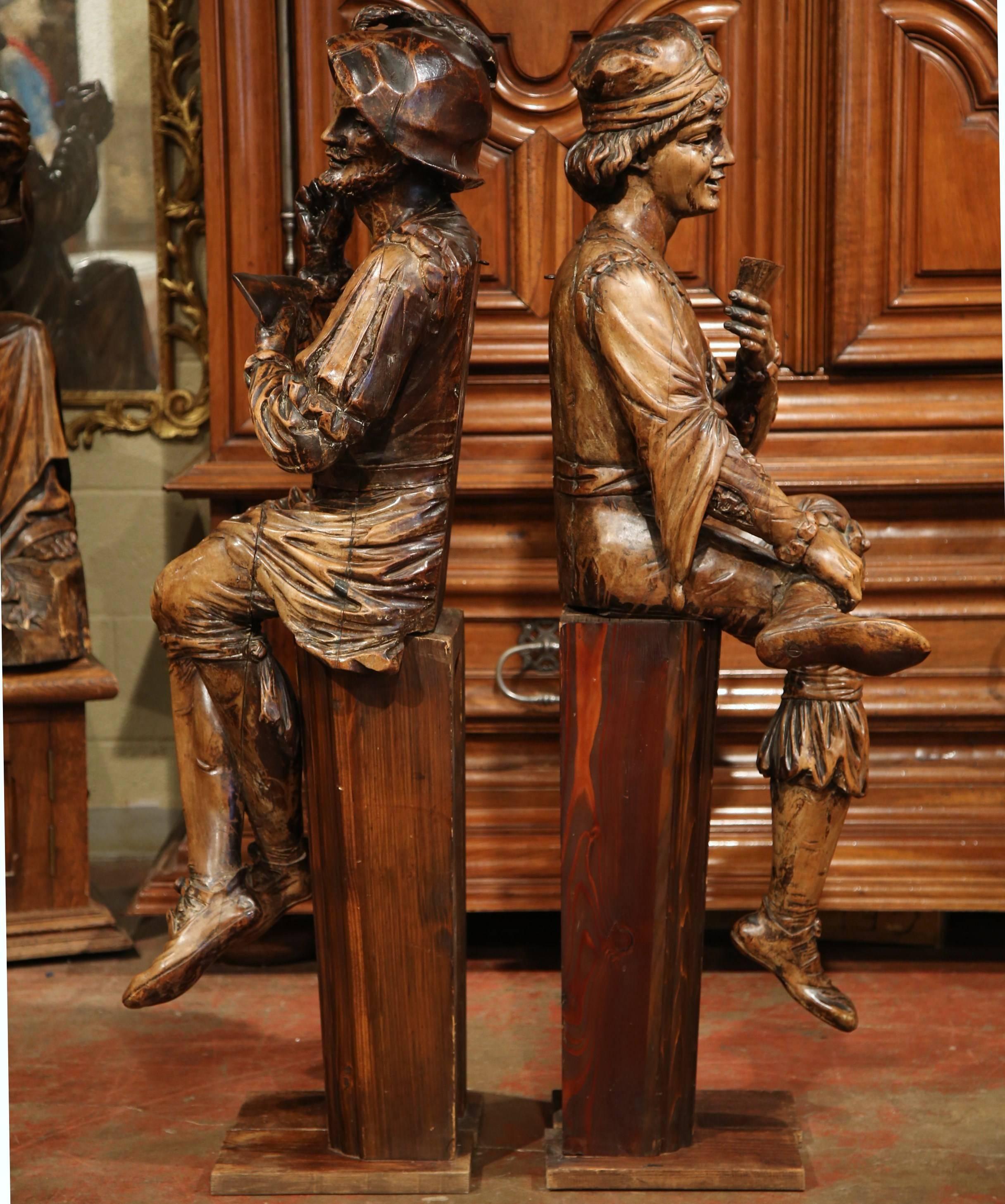 Pair of Mid-18th Century Italian Carved Walnut Sculptures 