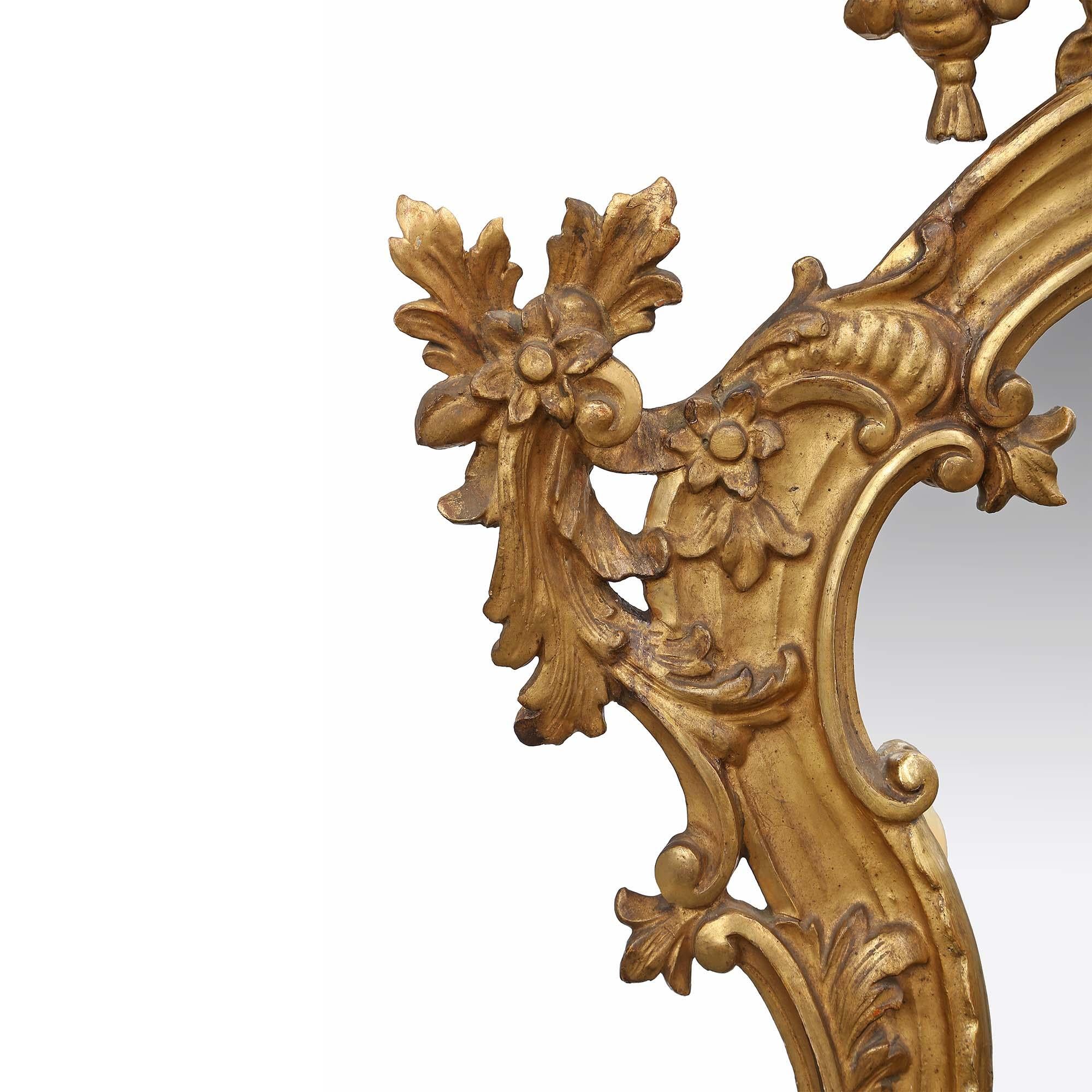 Pair of Mid-18th Century Italian Mirrored Giltwood Electrified Sconces In Good Condition For Sale In West Palm Beach, FL