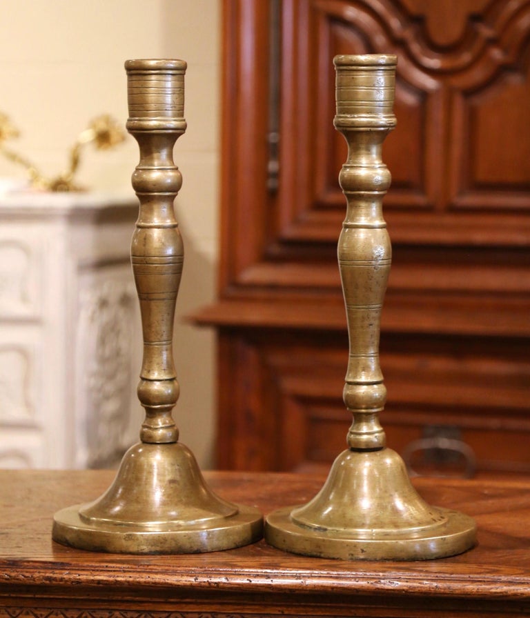 Pair of Mid-18th Century Louis XIV French Bronze Candlesticks In Excellent Condition In Dallas, TX