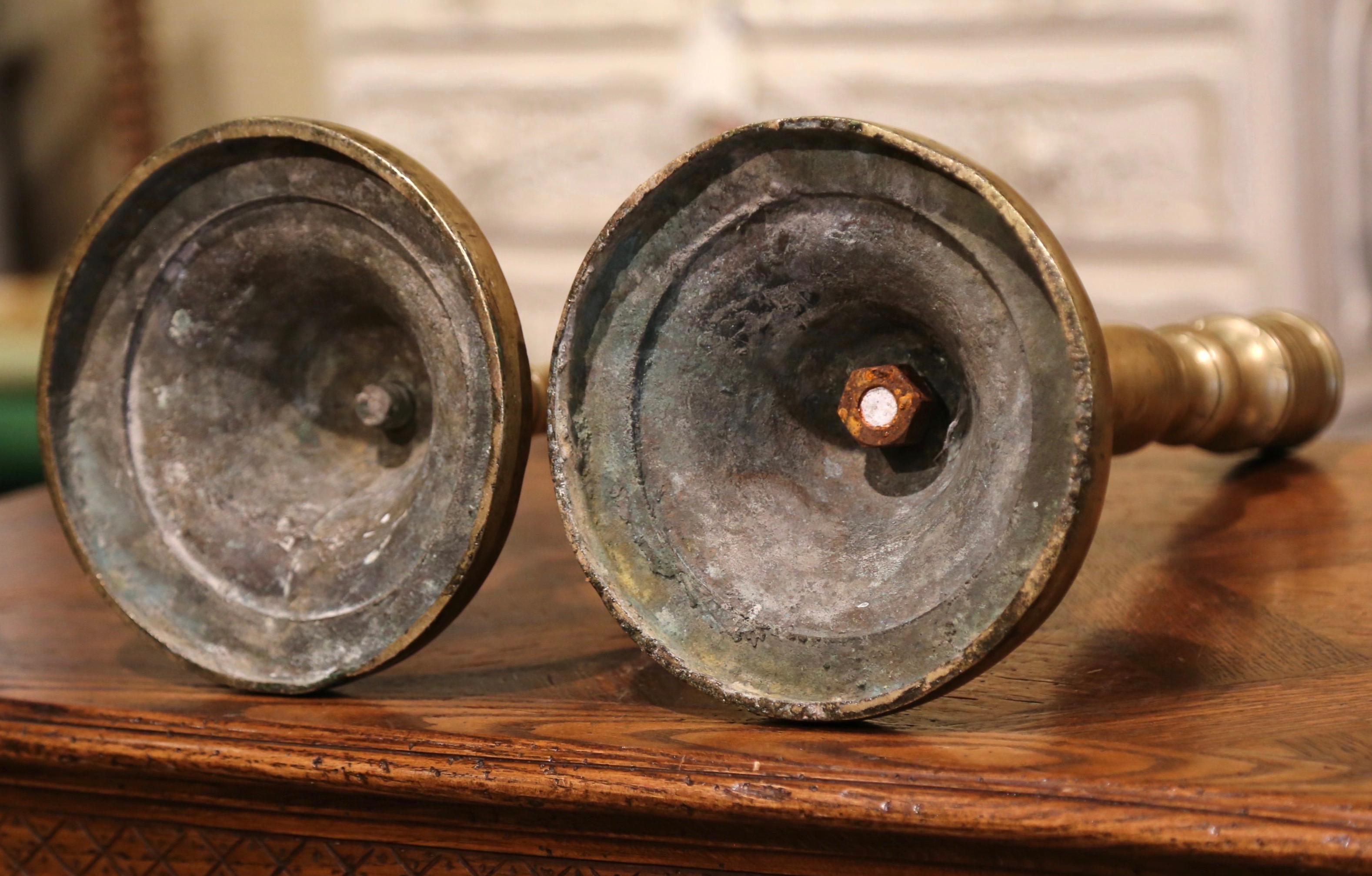 Pair of Mid-18th Century Louis XIV French Bronze Candlesticks 2