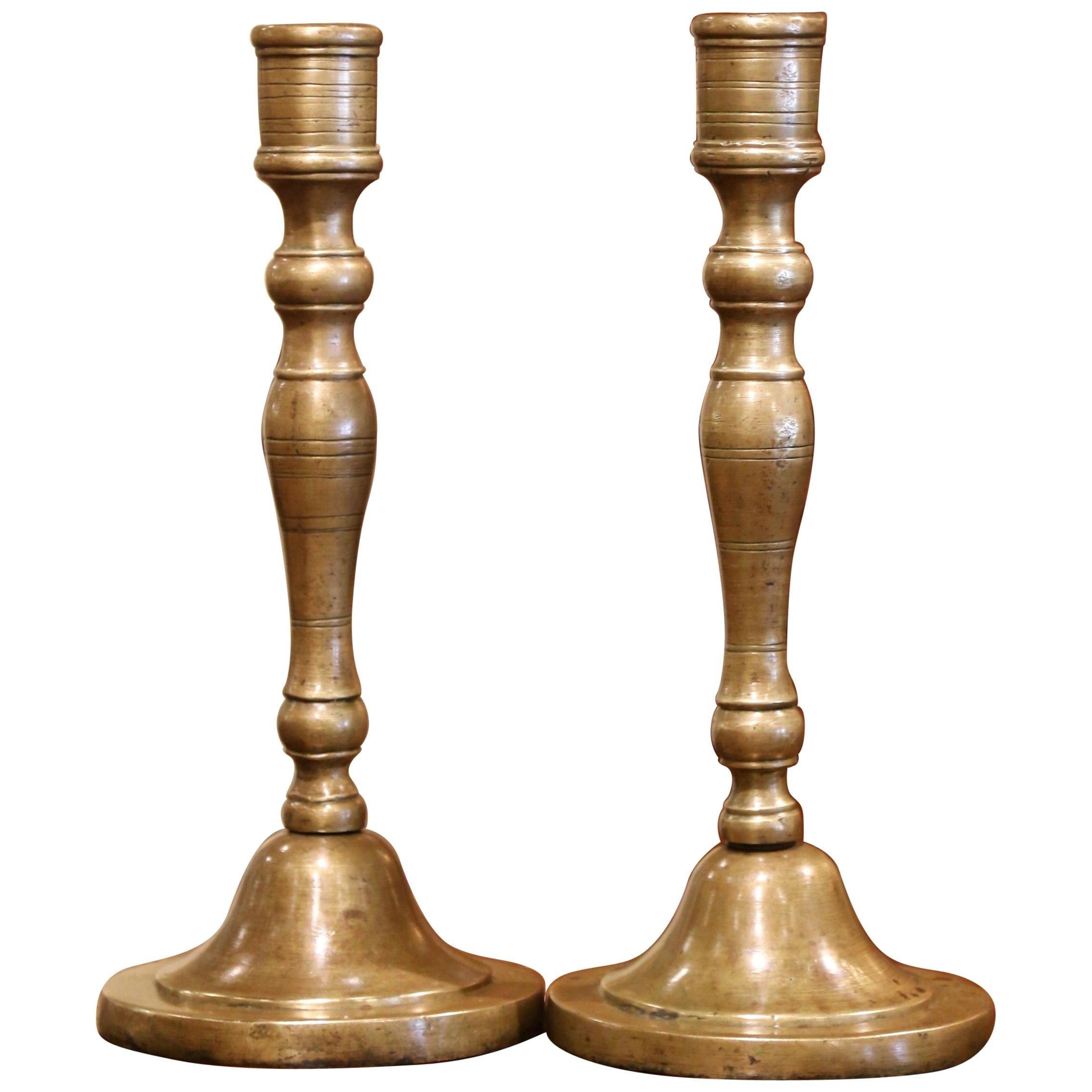 Pair of Mid-18th Century Louis XIV French Bronze Candlesticks