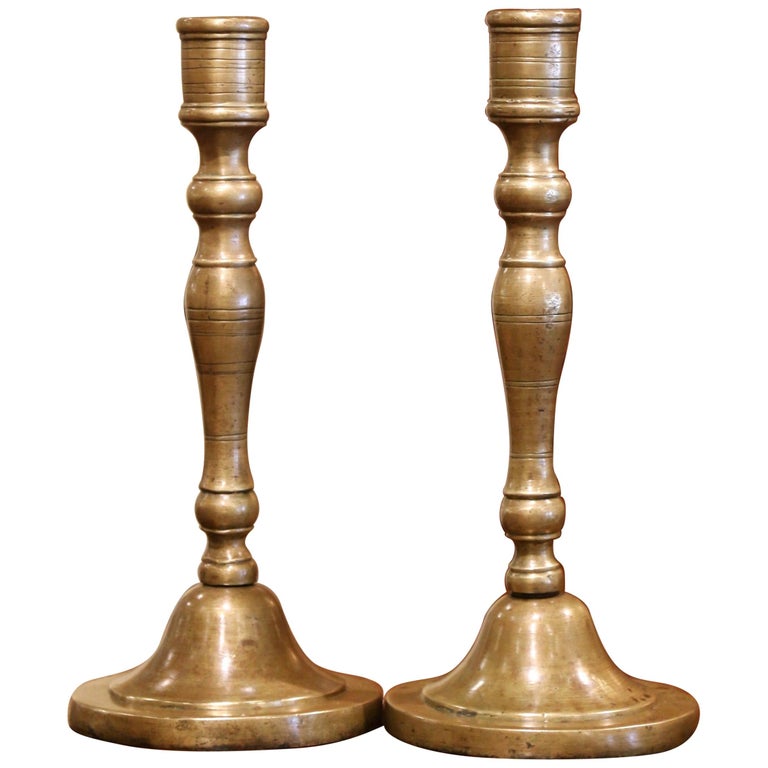 Pair of Mid-18th Century Louis XIV French Bronze Candlesticks
