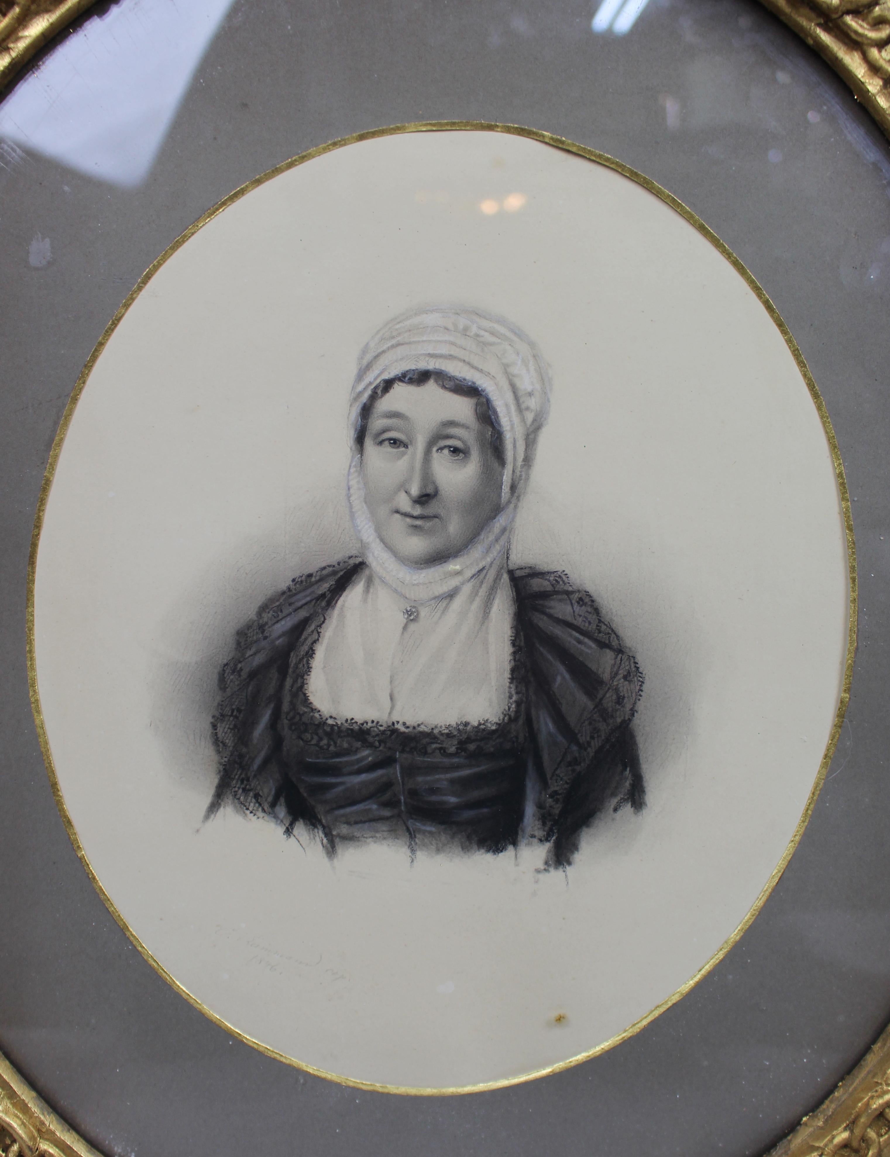Pair of Mid 19th c. Oval Drawings by C.Reimann For Sale 4