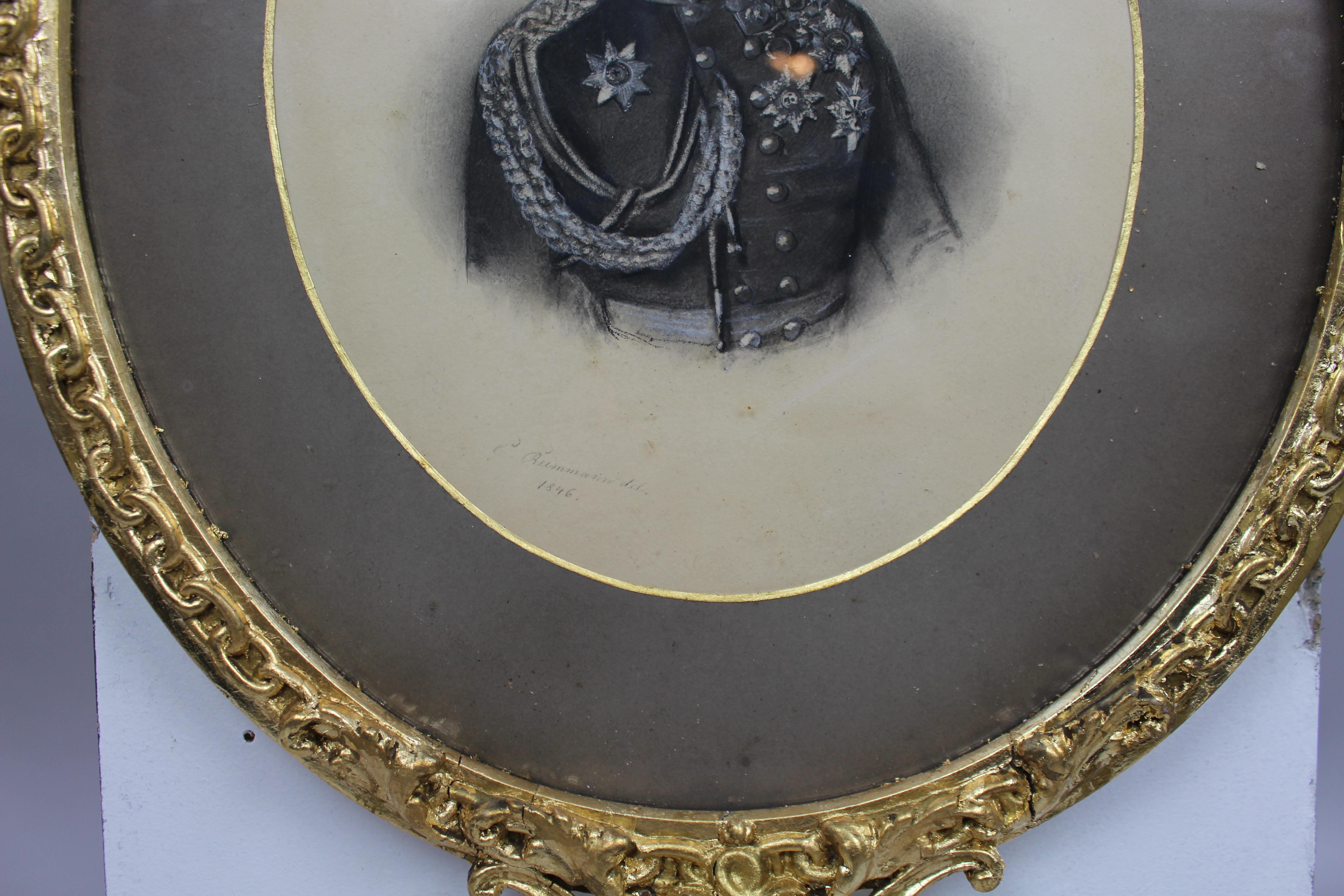 Pair of Mid 19th c. Oval Drawings by C.Reimann For Sale 6