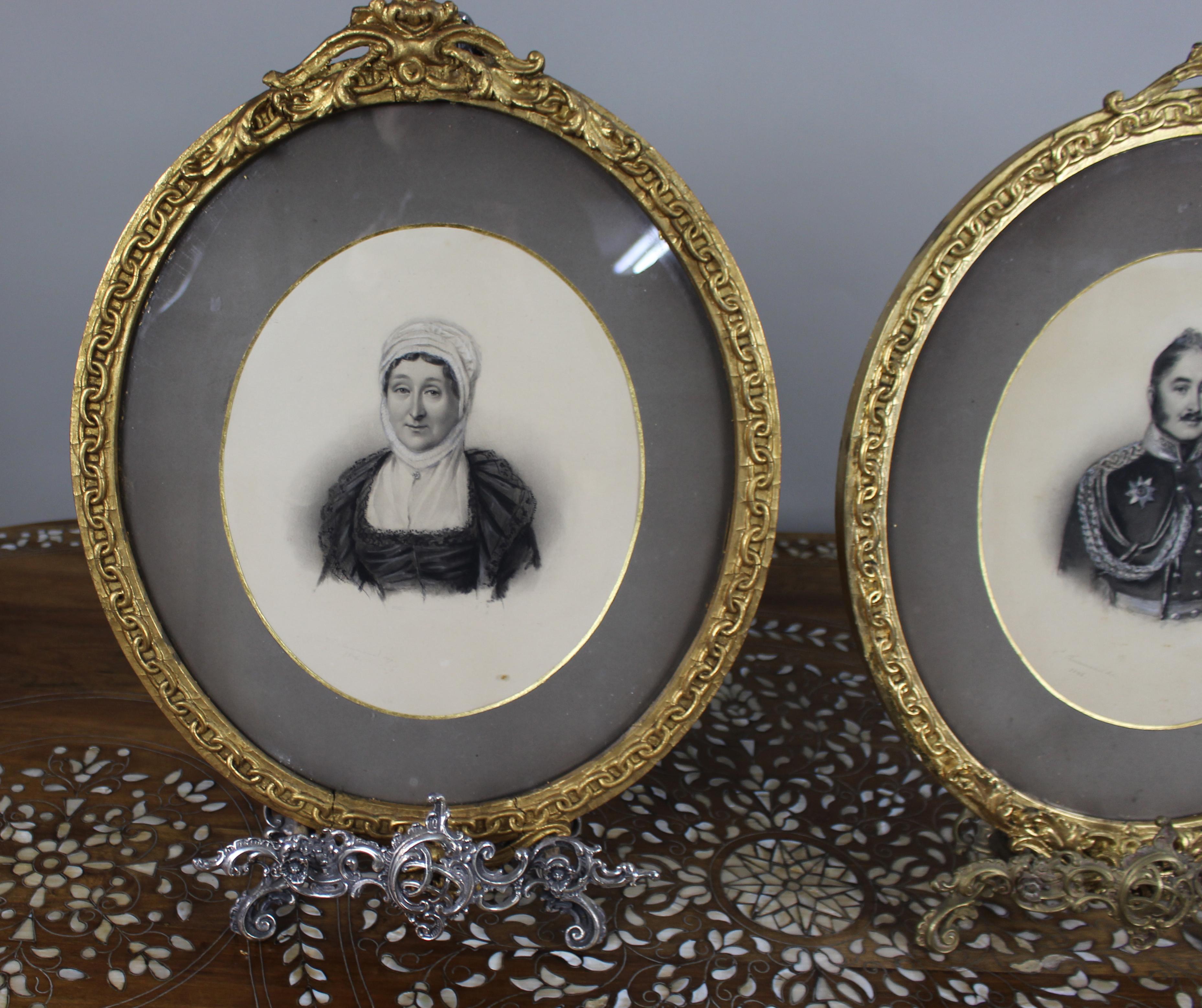 British Pair of Mid 19th c. Oval Drawings by C.Reimann For Sale