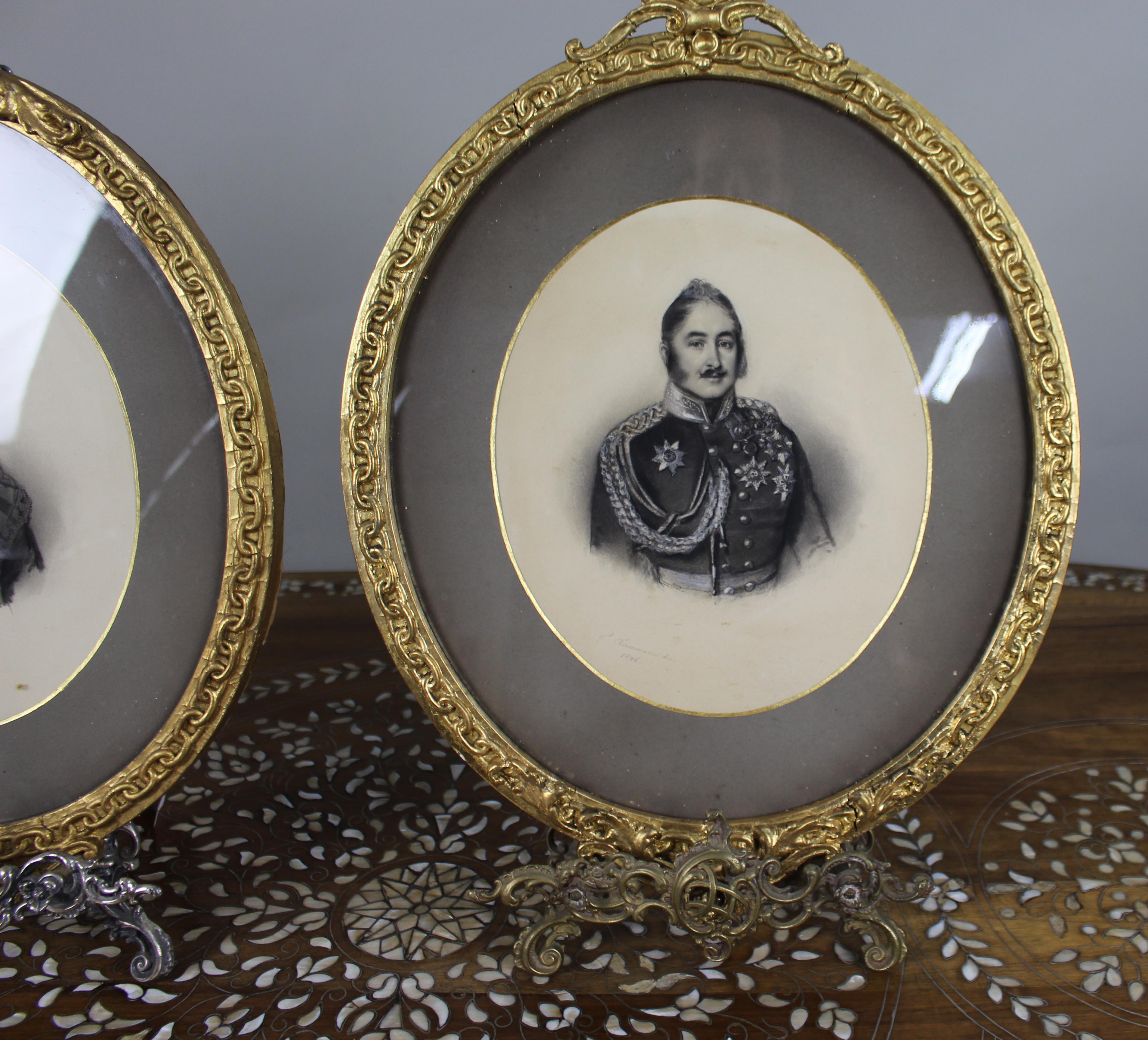 19th Century Pair of Mid 19th c. Oval Drawings by C.Reimann For Sale