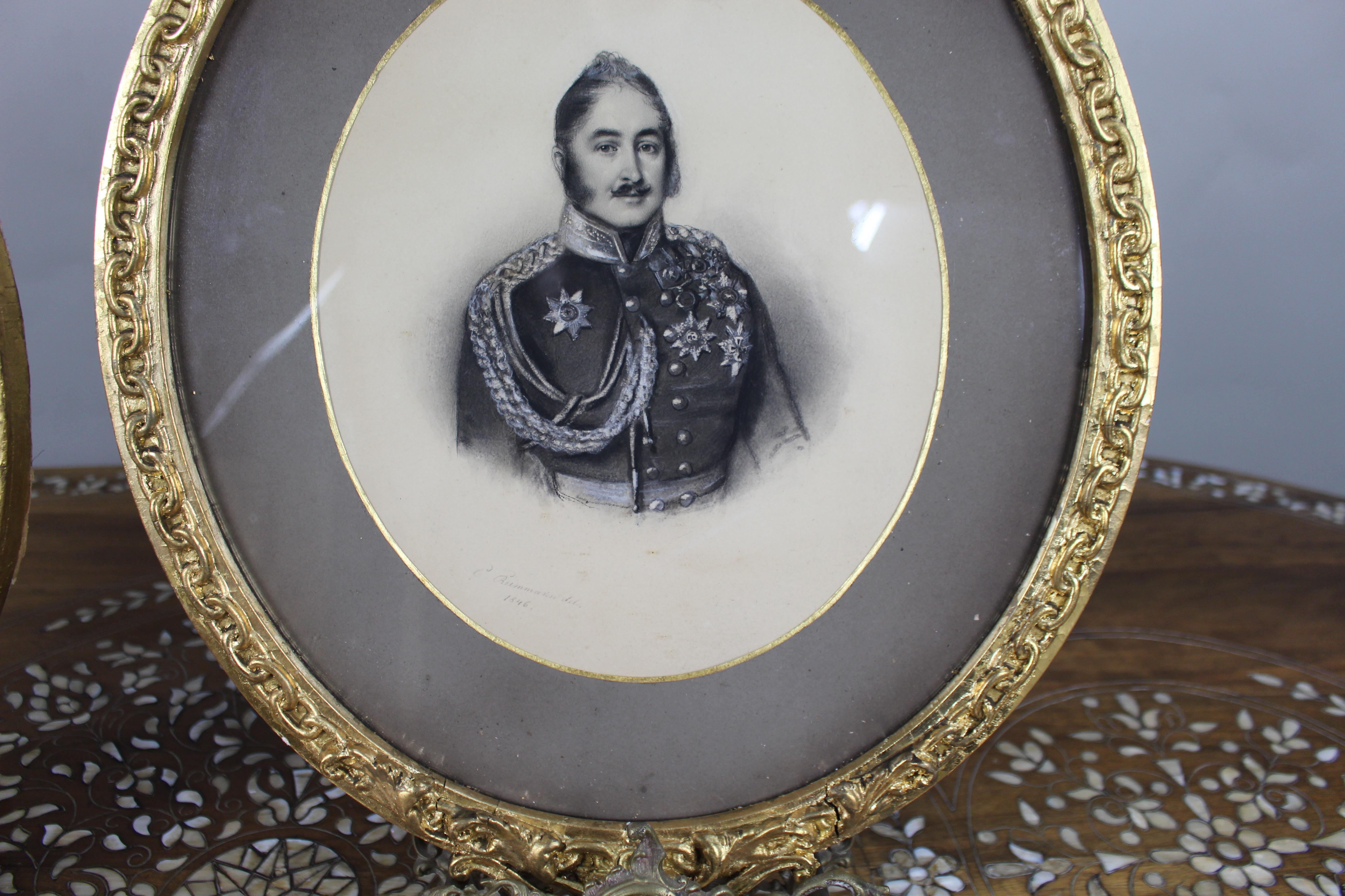 Paper Pair of Mid 19th c. Oval Drawings by C.Reimann For Sale