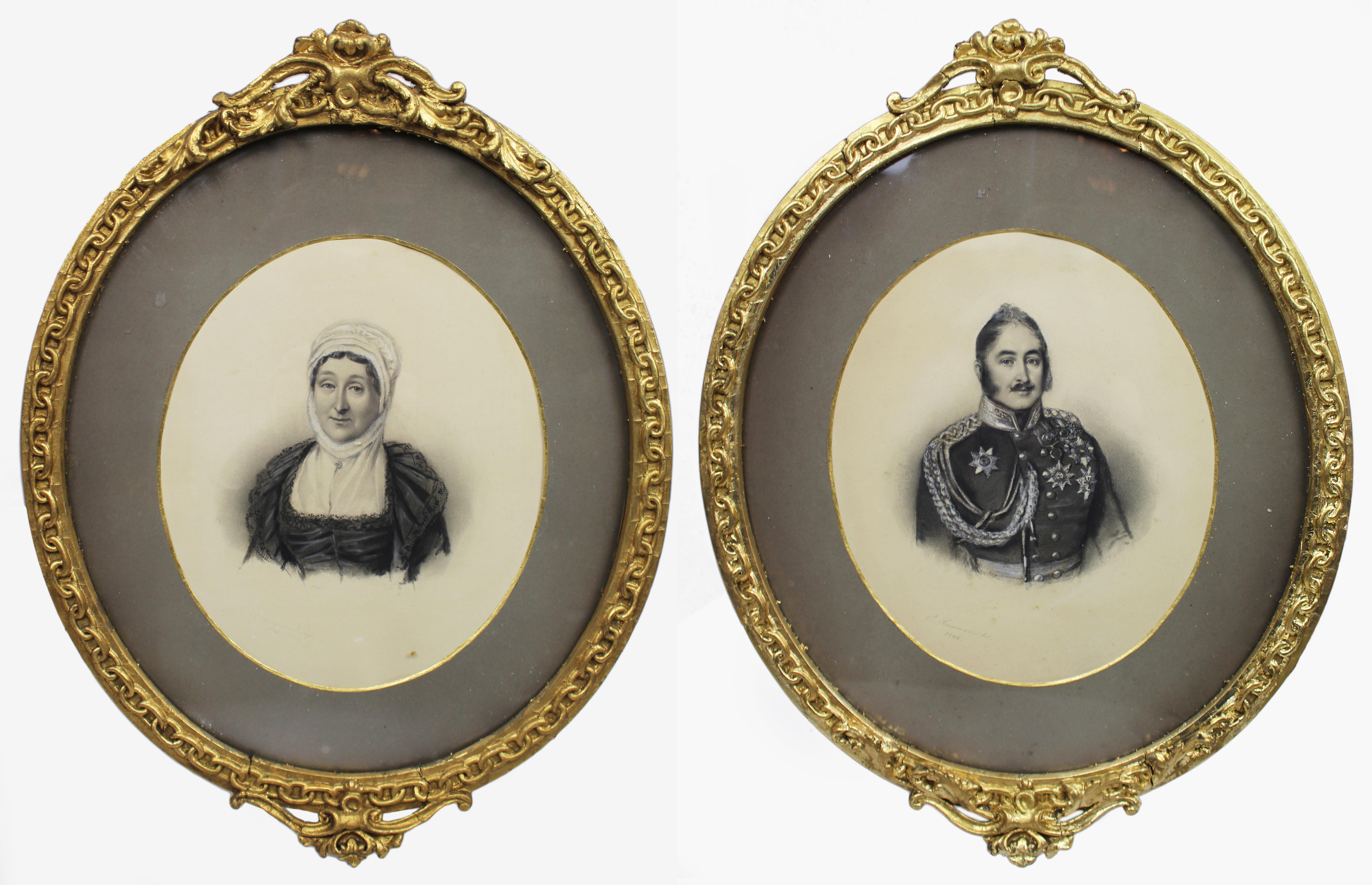 Pair of Mid 19th c. Oval Drawings by C.Reimann For Sale 2