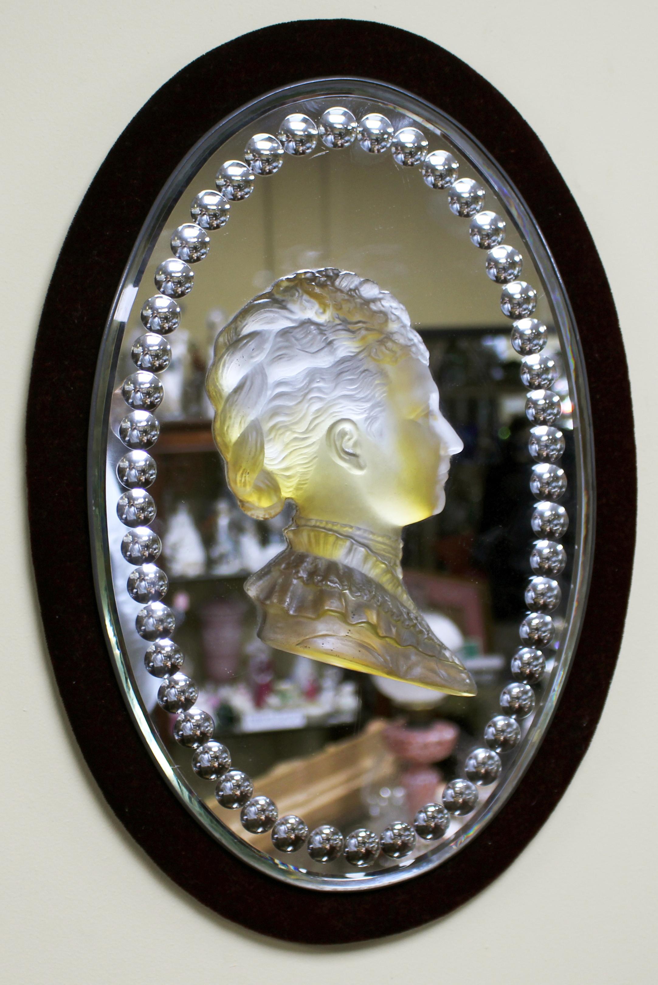 British Pair of Mid 19th C. Victoria & Albert Carved Crystal Mirrored Plaques For Sale