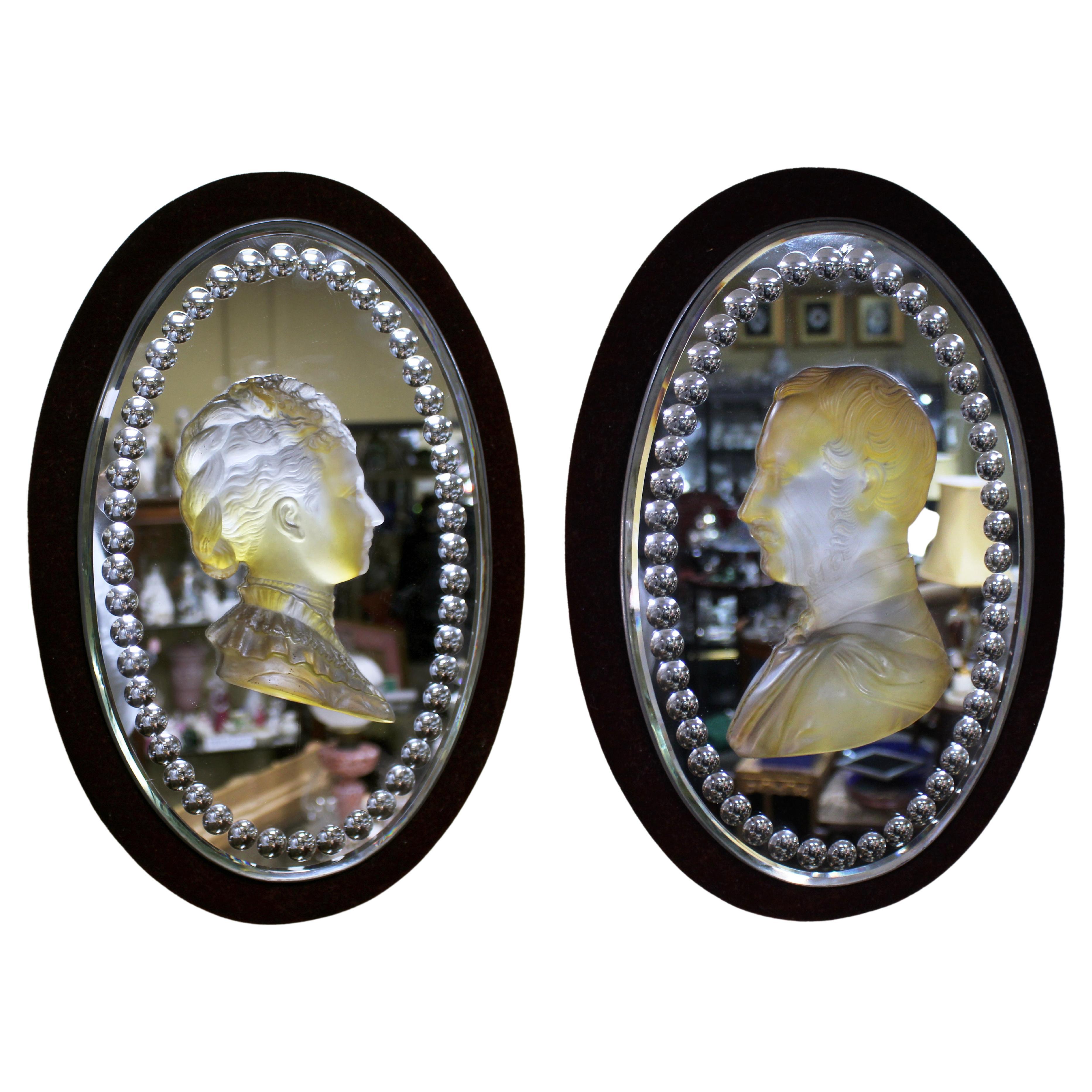 Pair of Mid 19th C. Victoria & Albert Carved Crystal Mirrored Plaques For Sale