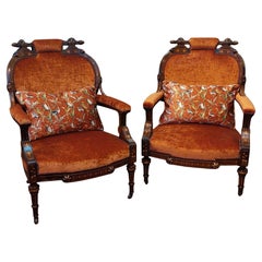 Coppia di poltrone facili della metà del XIX secolo in palissandro vittoriano e dorate a parcella