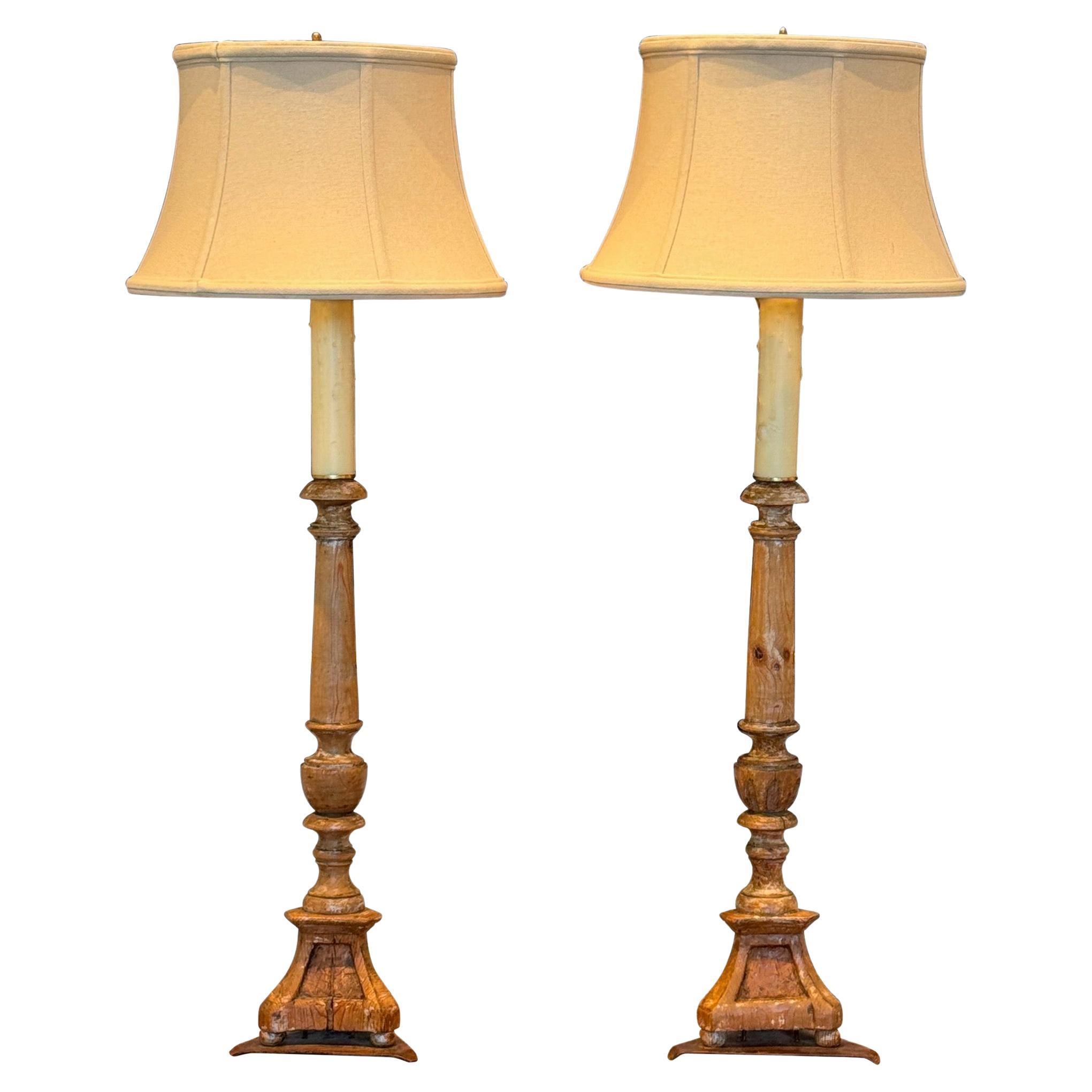 Pair of Mid 19th Century Altar Stick Lamps
