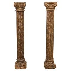 Pair of Mid 19th Century Anglo Indian Well Carved Hardwood Balustrade Columns