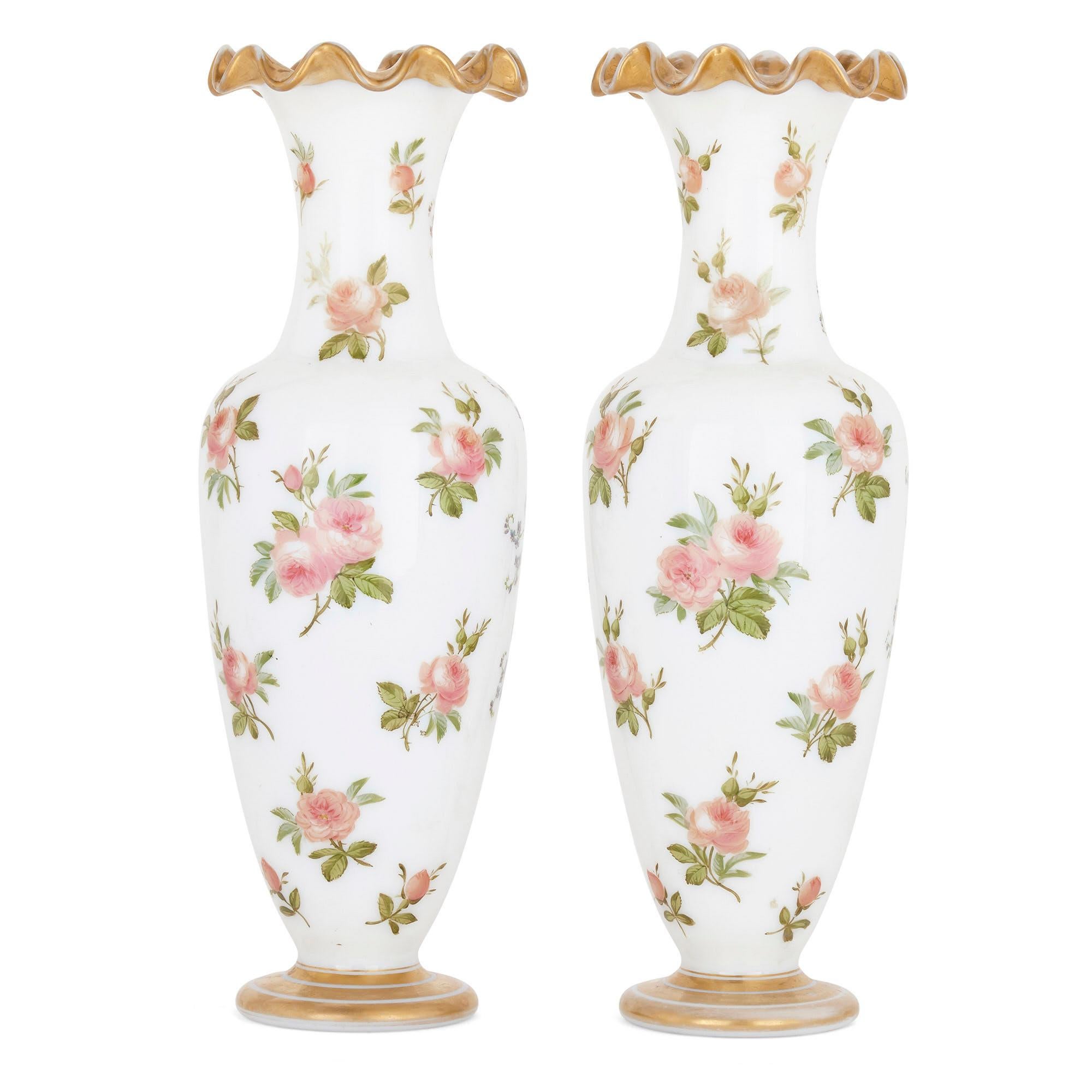 French Pair of Mid-19th Century Baccarat Enameled Glass Vases