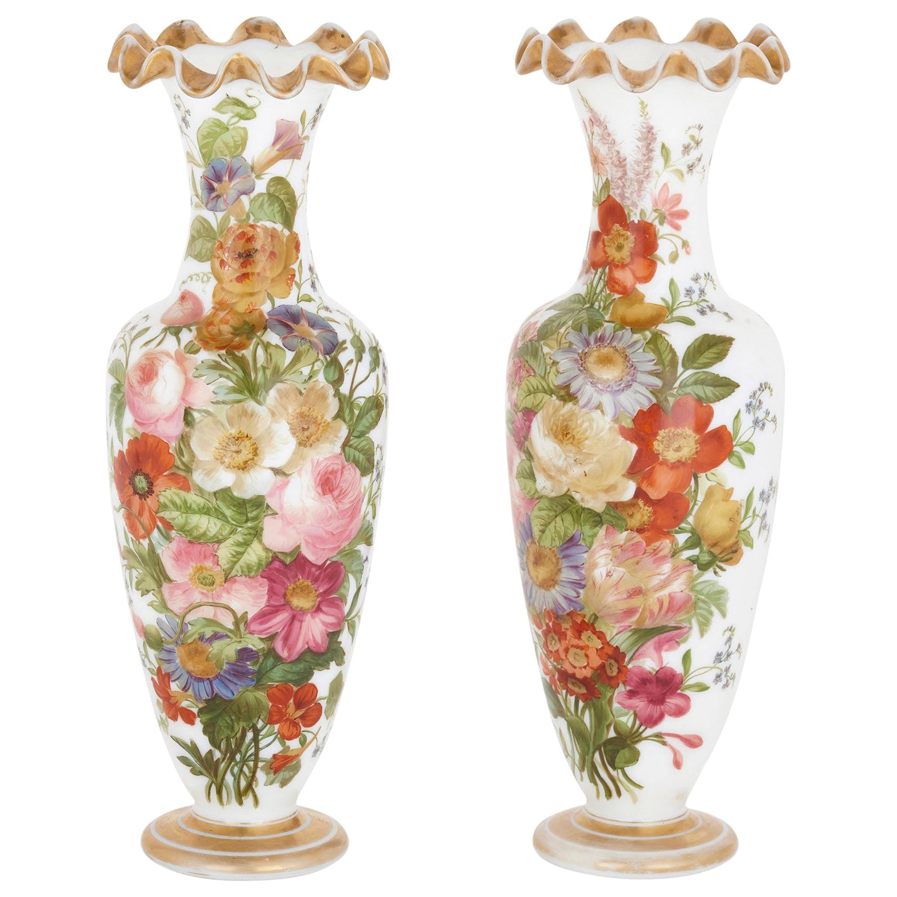 Pair of Mid-19th Century Baccarat Enameled Glass Vases