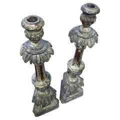 Pair of Mid-19th Century Baroque Revival Carved Wooden Candlesticks