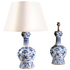 Pair of Mid-19th Century Blue and White Delft Baluster Vases as Table Lamps