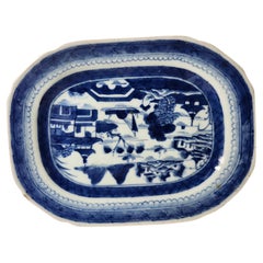 Pair of Late 18th Century Blue & White Canton Ware Serving Platters China 1800