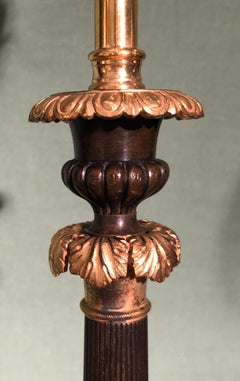 Pair of Mid-19th Century Bronze and Ormolu Triform Candlestick Lamps