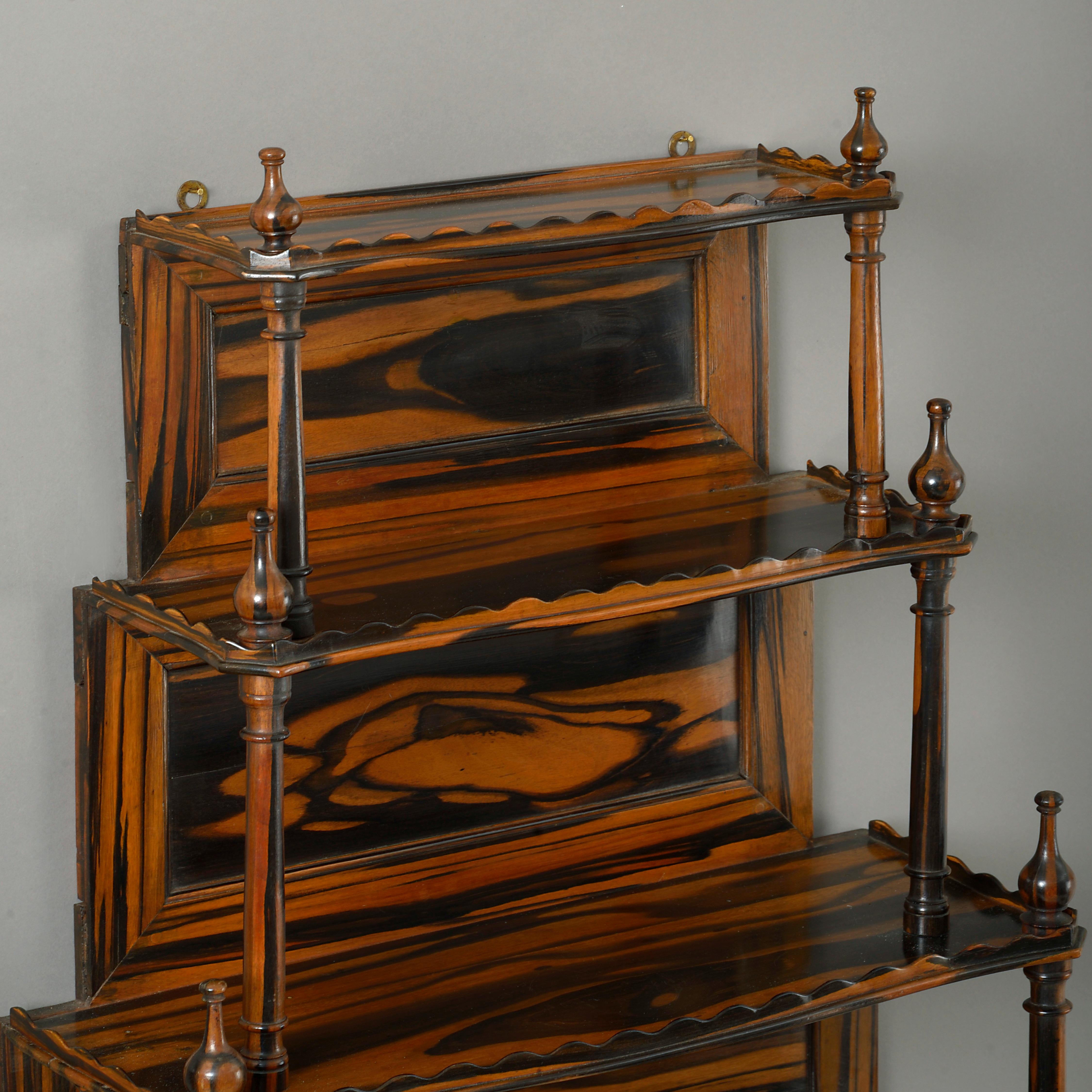 Turned Pair of Mid-19th Century Calamander Wood Hanging Shelves