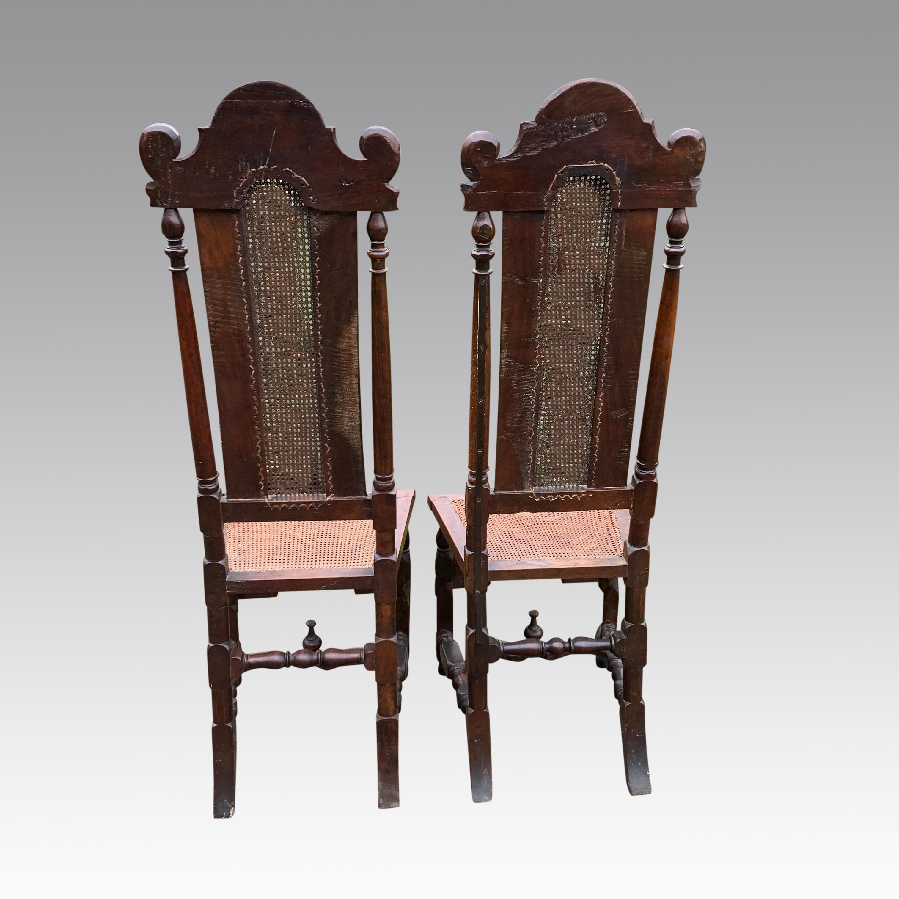 Charles II Pair of Mid 19th Century Carolean Style High Back Walnut Chairs For Sale