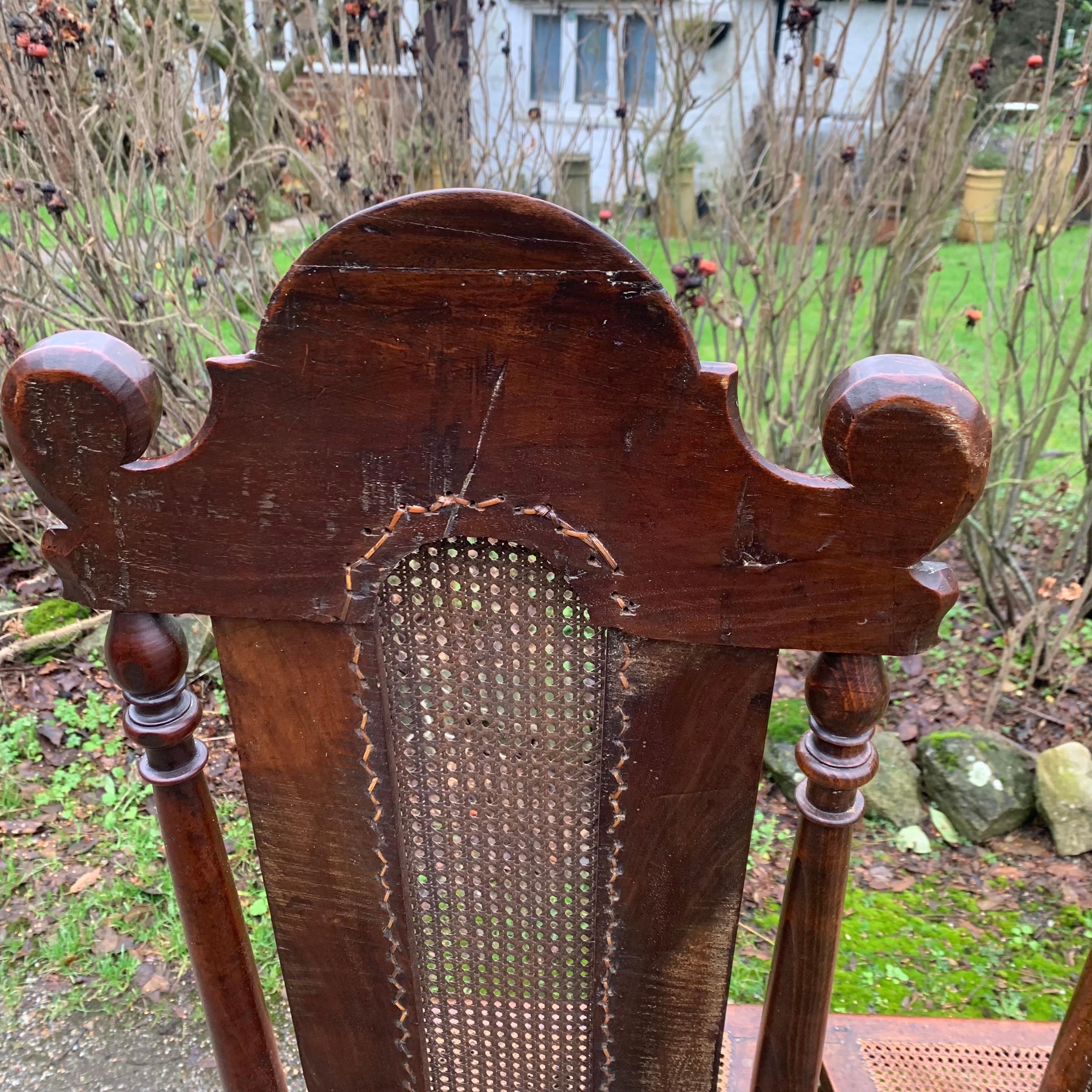Carved Pair of Mid 19th Century Carolean Style High Back Walnut Chairs For Sale