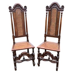 Antique Pair of Mid 19th Century Carolean Style High Back Walnut Chairs