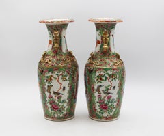 Pair of Mid-19th Century Chinese Export Porcelain Rose Medallion Vases