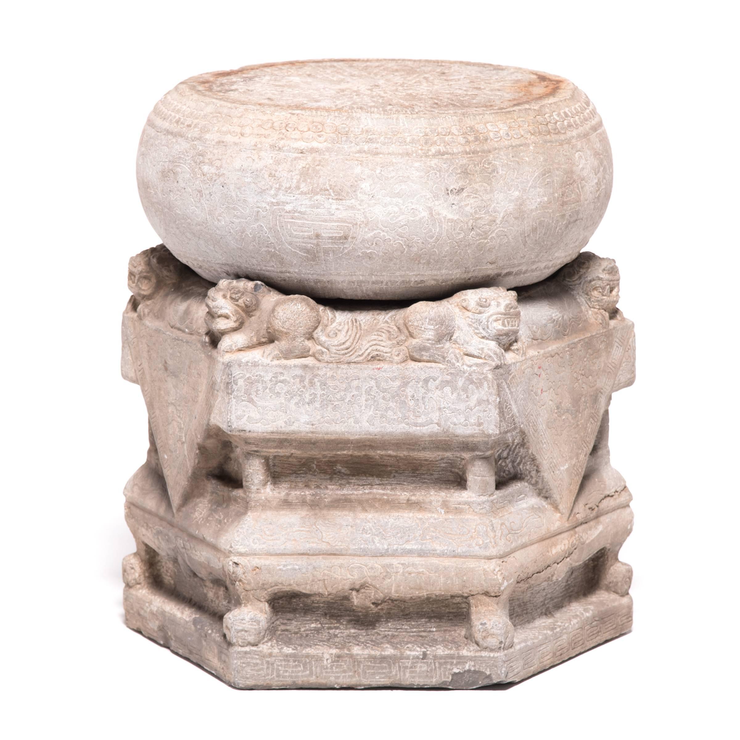 Pair of Chinese Limestone Column Bases, c. 1850 2