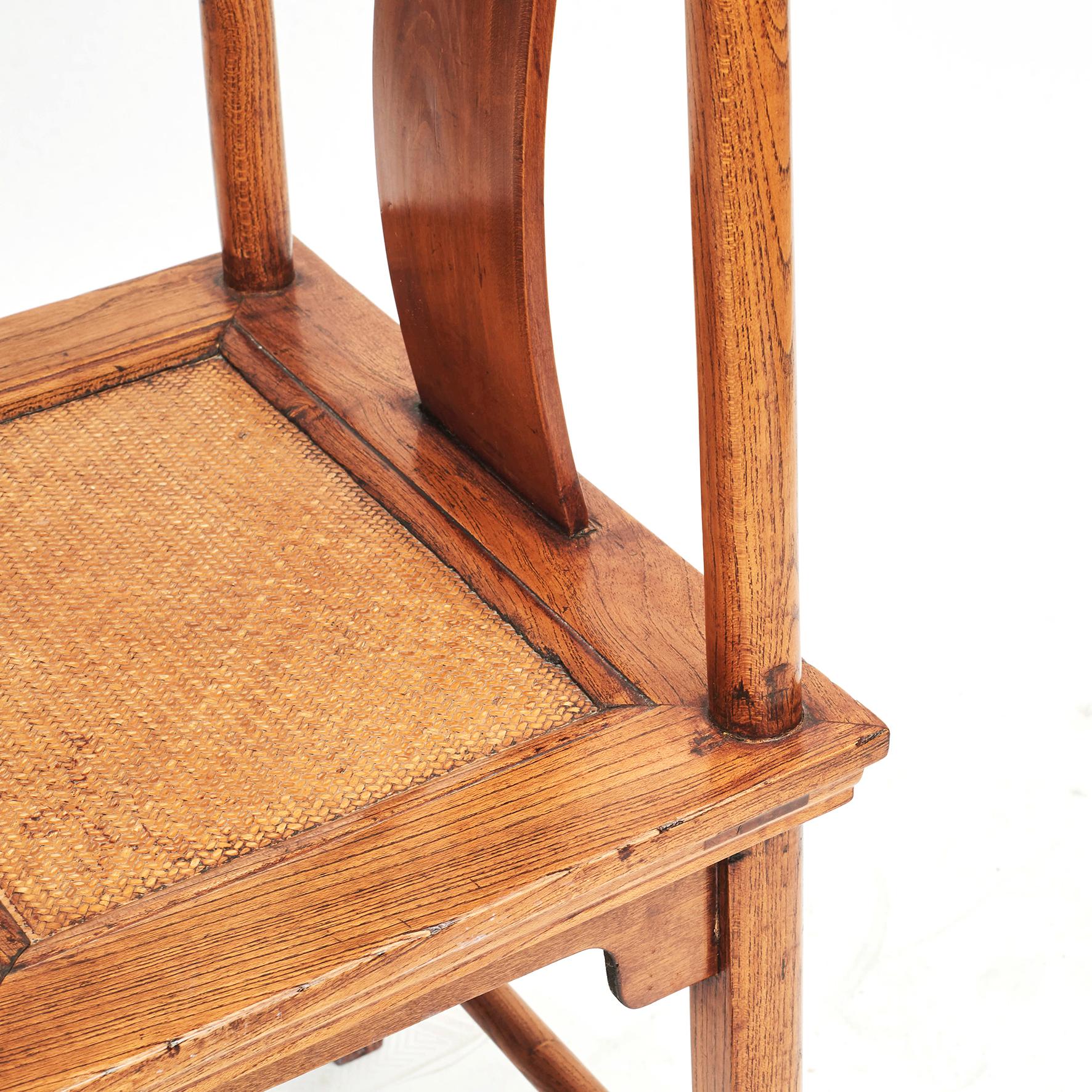 Pair of Mid-19th Century Chinese Ming Style Chairs in Jumu Wood with Wicker Seat 4