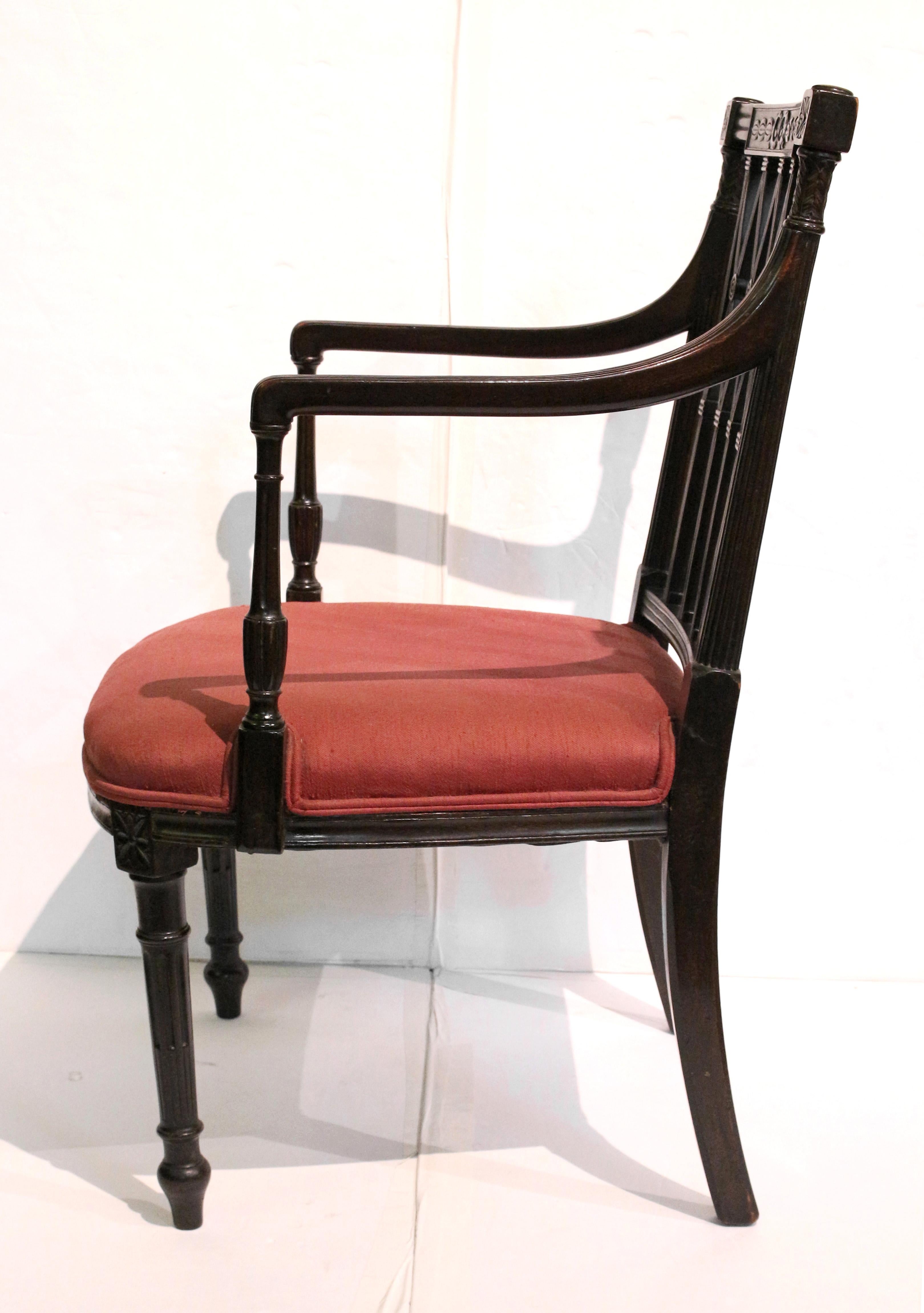 Upholstery Pair of Mid-19th Century Classical English Arm Chairs