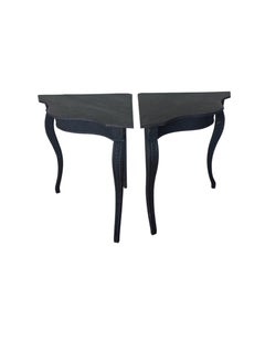 Antique Pine Corner Tables, Carved Details, Black Finish, 19th Century