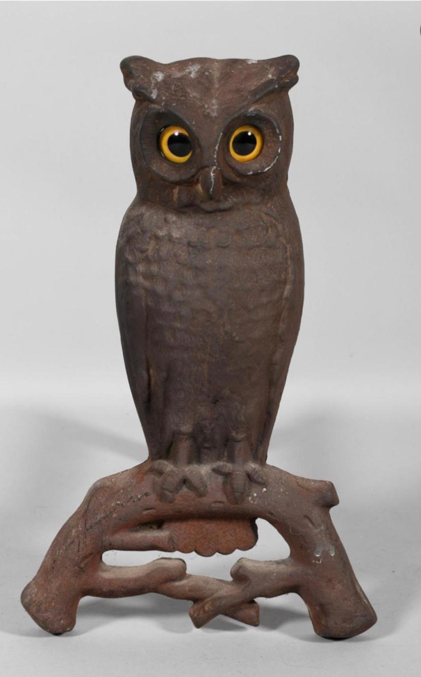 Pair of Mid 19th Century English Arts & Crafts Cast Iron Owl Andirons 2