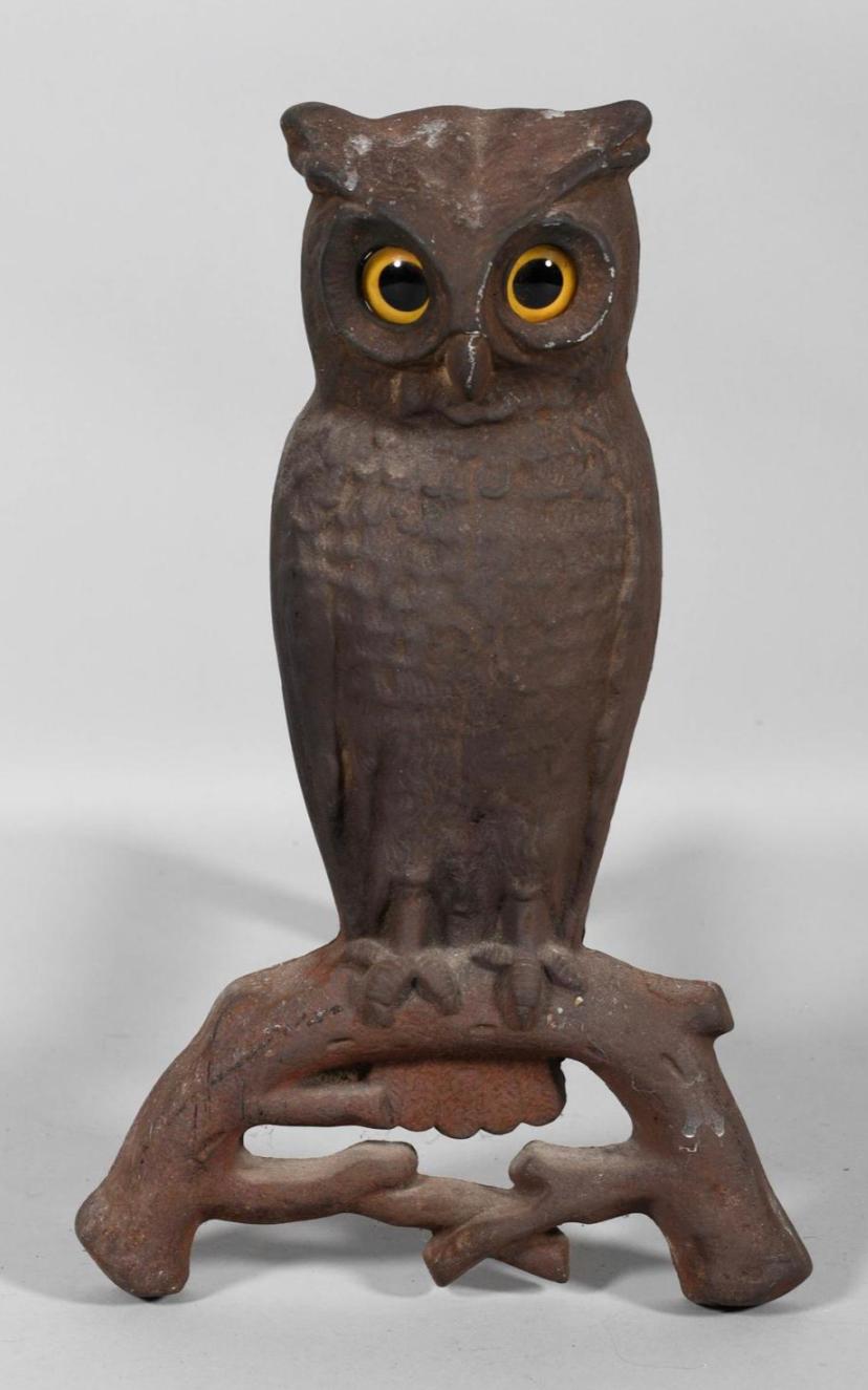 Pair of Mid 19th Century English Arts & Crafts Cast Iron Owl Andirons 3
