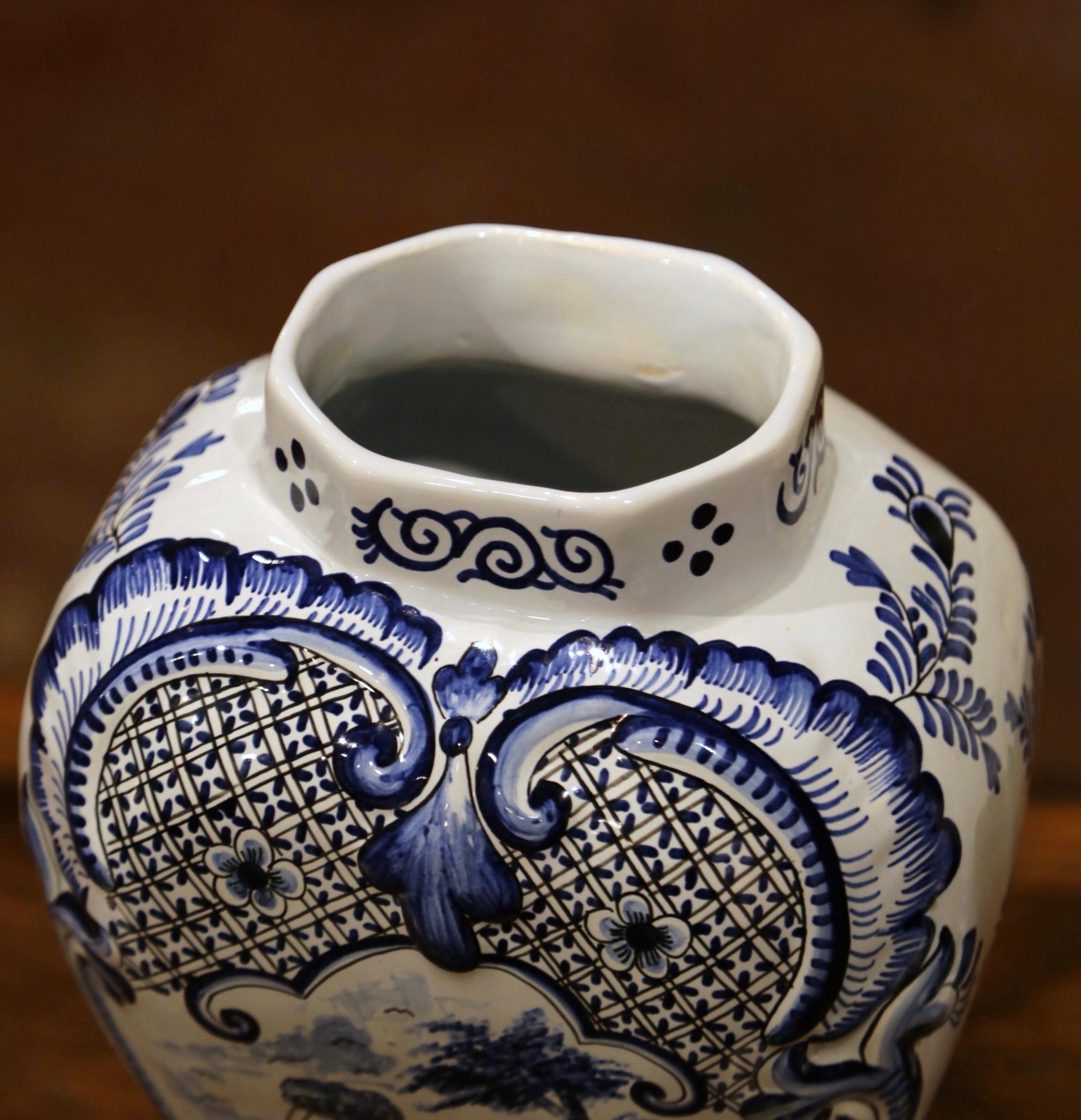 Pair of Mid-19th Century French Blue and White Faience Delft Vases with Lids 9