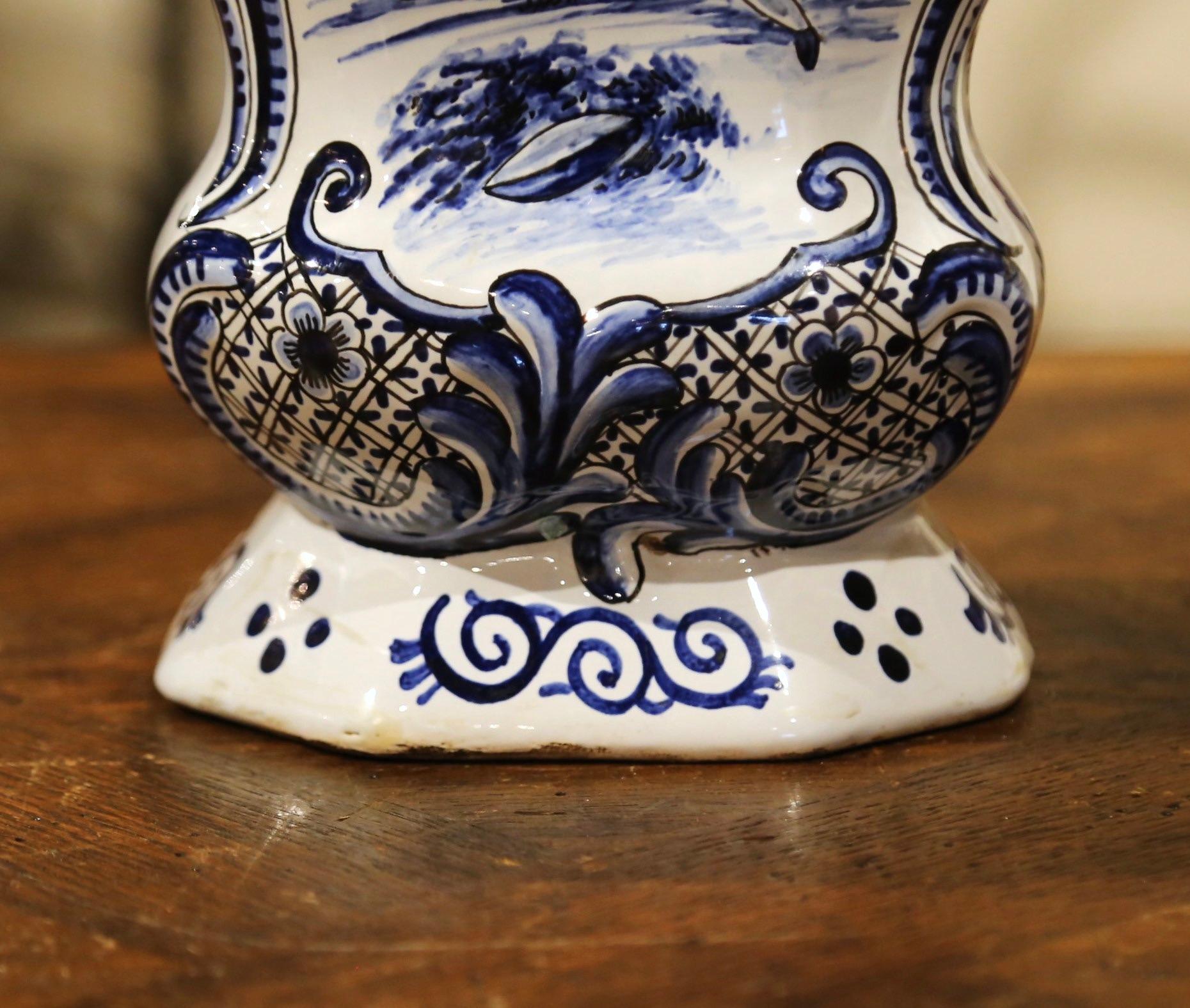 Pair of Mid-19th Century French Blue and White Faience Delft Vases with Lids 10