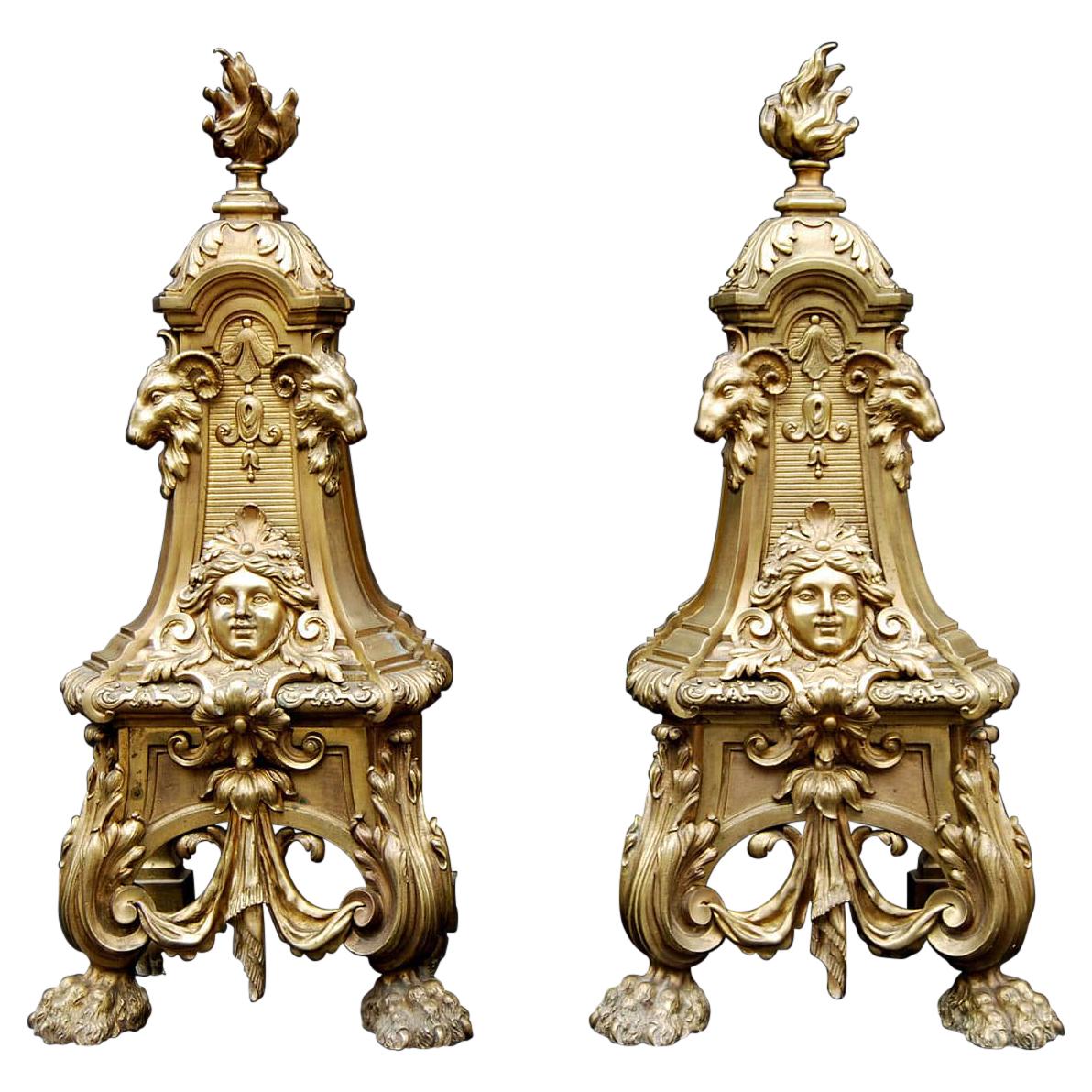 Pair of Mid 19th Century French Brass Andirons