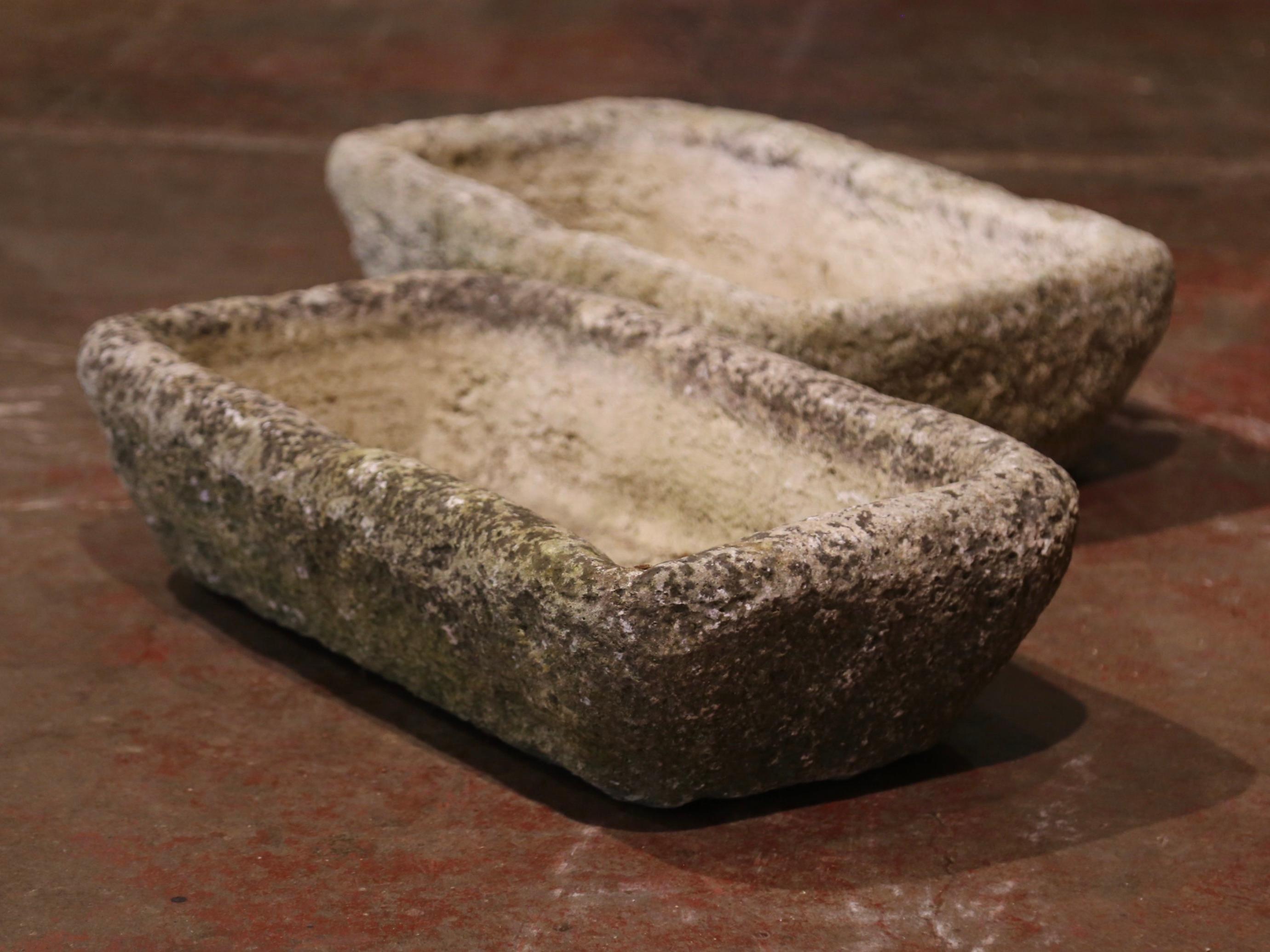 Pair of Mid-19th Century French Carved Stone Planters from Normandy 1